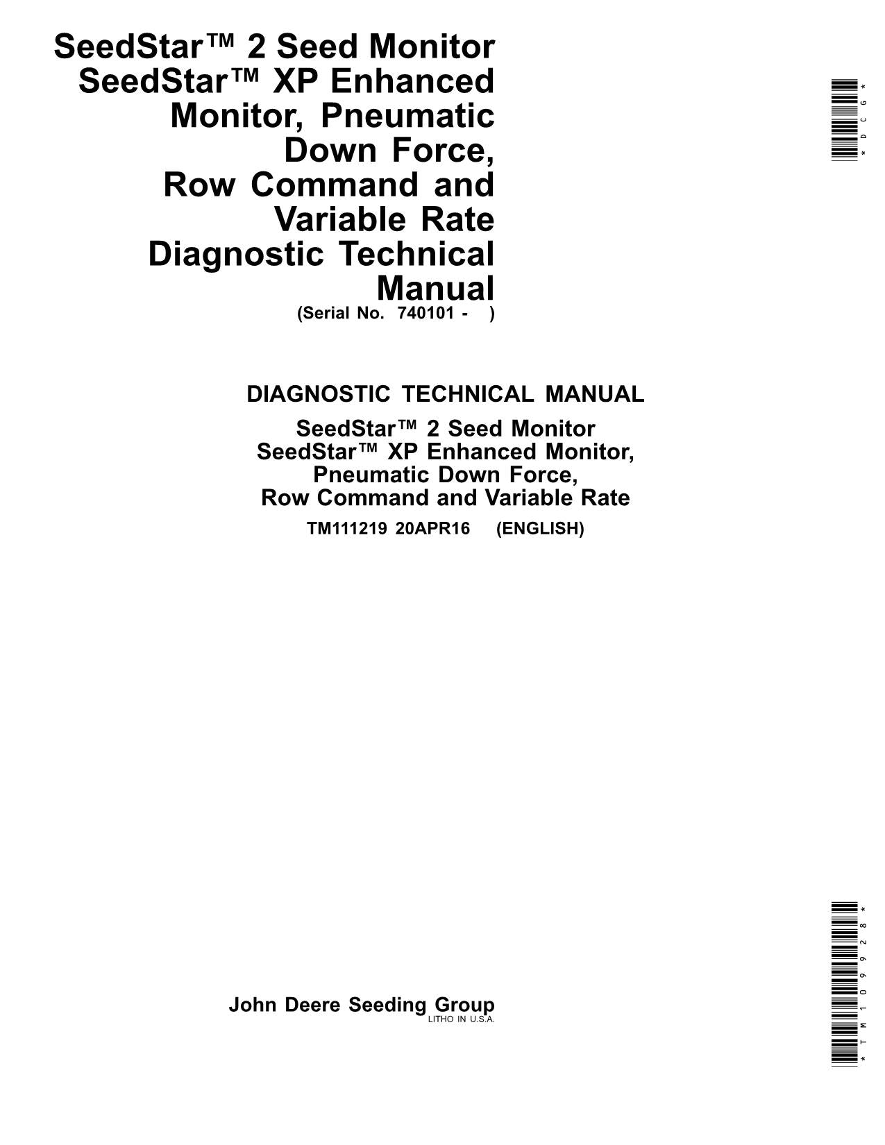 MANUEL D'ENTRETIEN ET DE DIAGNOSTIC DU SEMOIR SEEDSTAR SÉRIE 1700 DE JONH DEERE TM111219