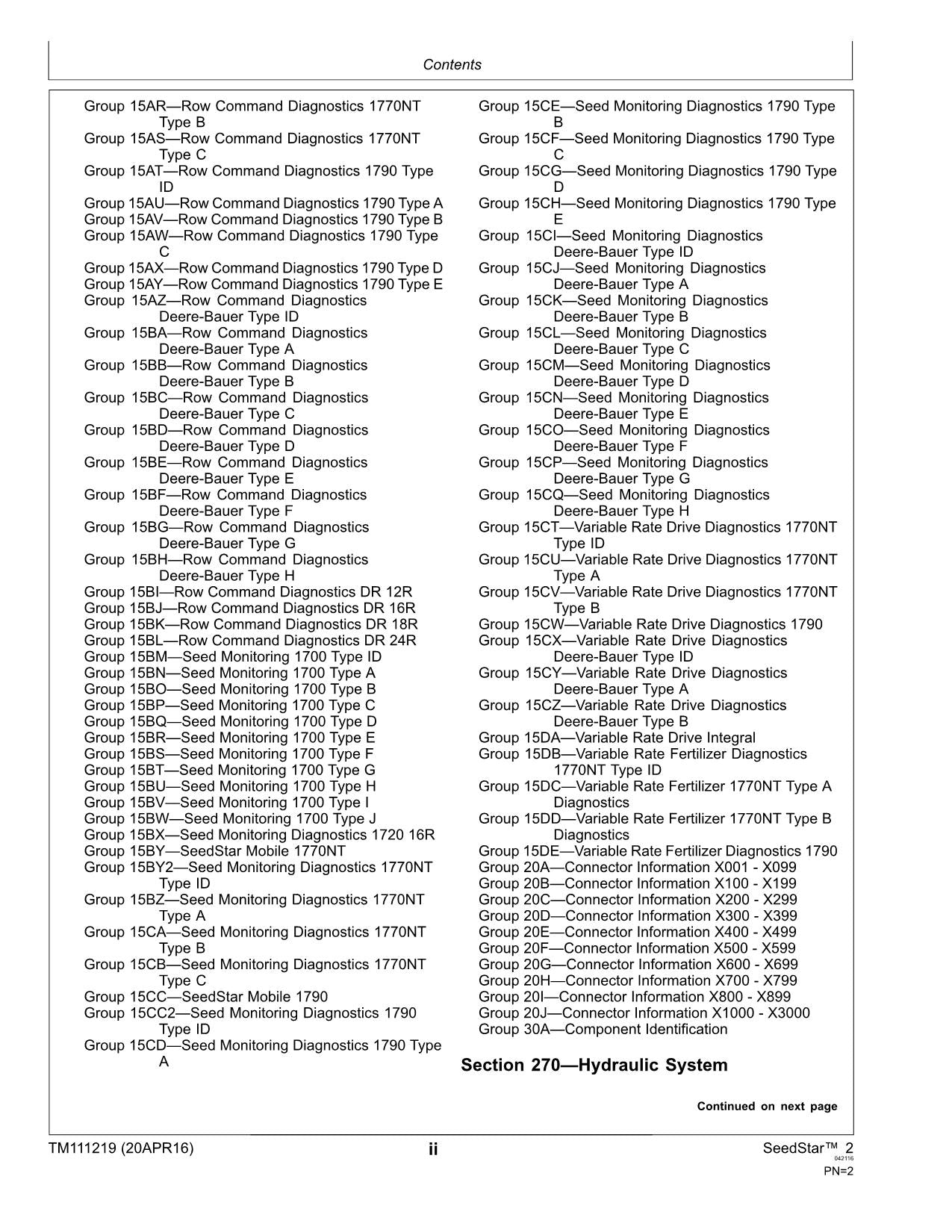 JONH DEERE 1700 SERIES SEEDSTAR PLANTER DIAGNOSTIC SERVICE MANUAL TM111219