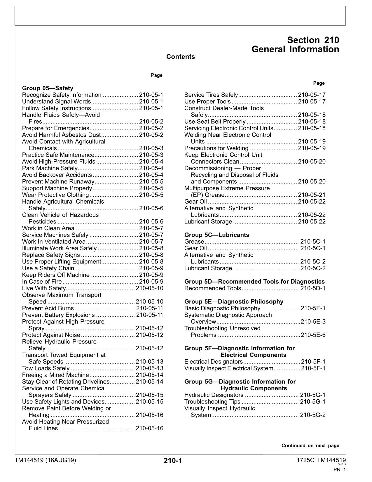 JONH DEERE 1725C PLANTER DIAGNOSTIC SERVICE MANUAL TM144519