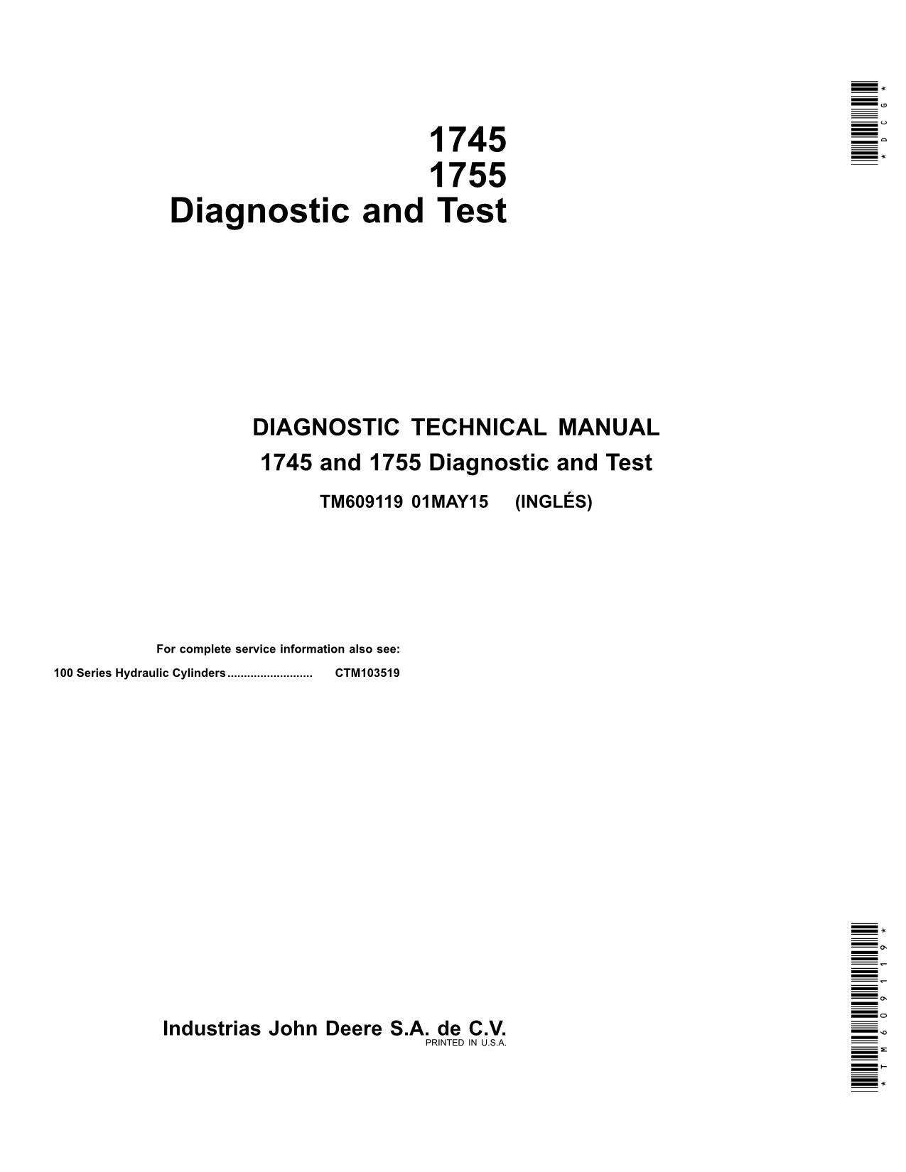 MANUEL D'ENTRETIEN ET DE DIAGNOSTIC DU SEMOIR JONH DEERE 1745 1755 TM609119