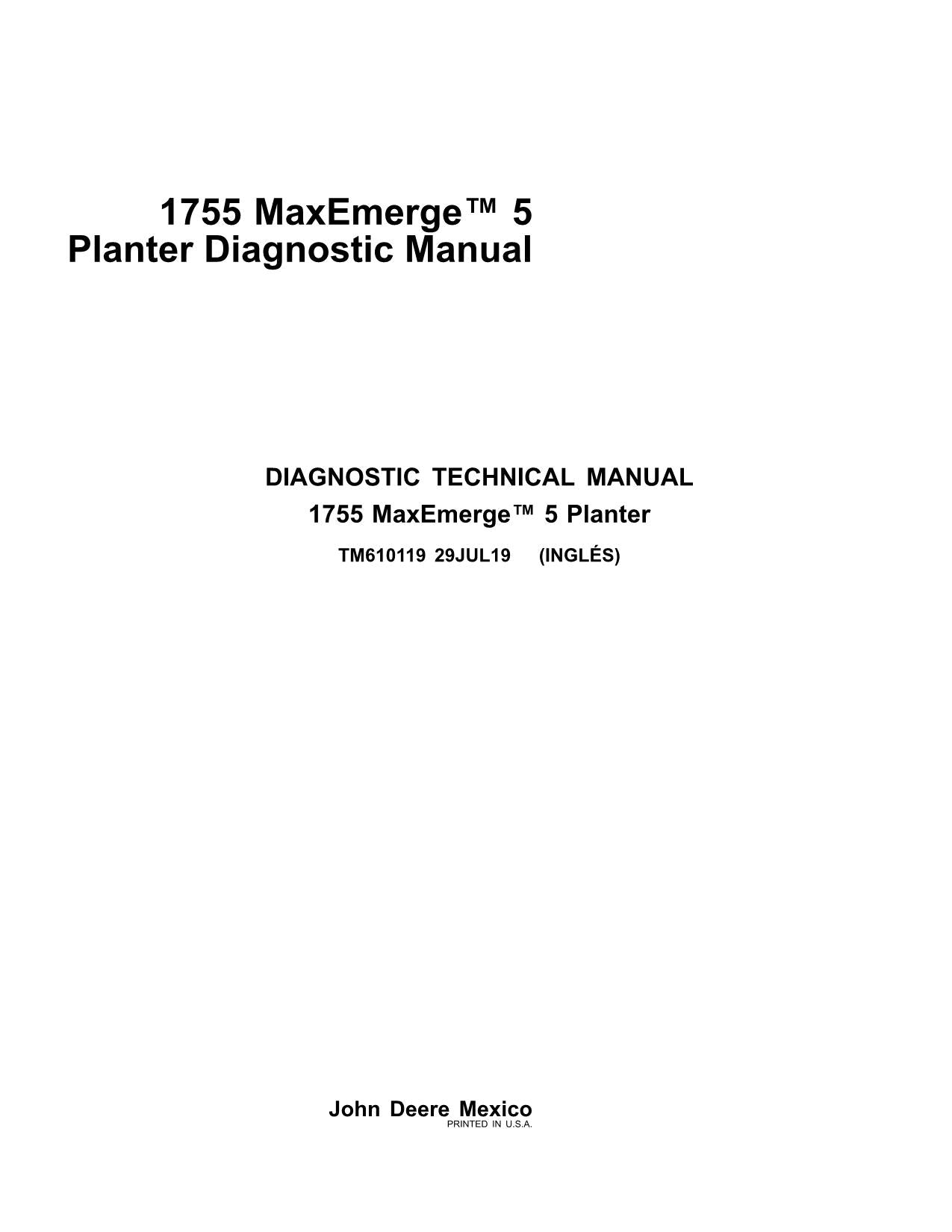 MANUEL D'ENTRETIEN ET DE DIAGNOSTIC DU SEMOIR JONH DEERE 1755 TM610119