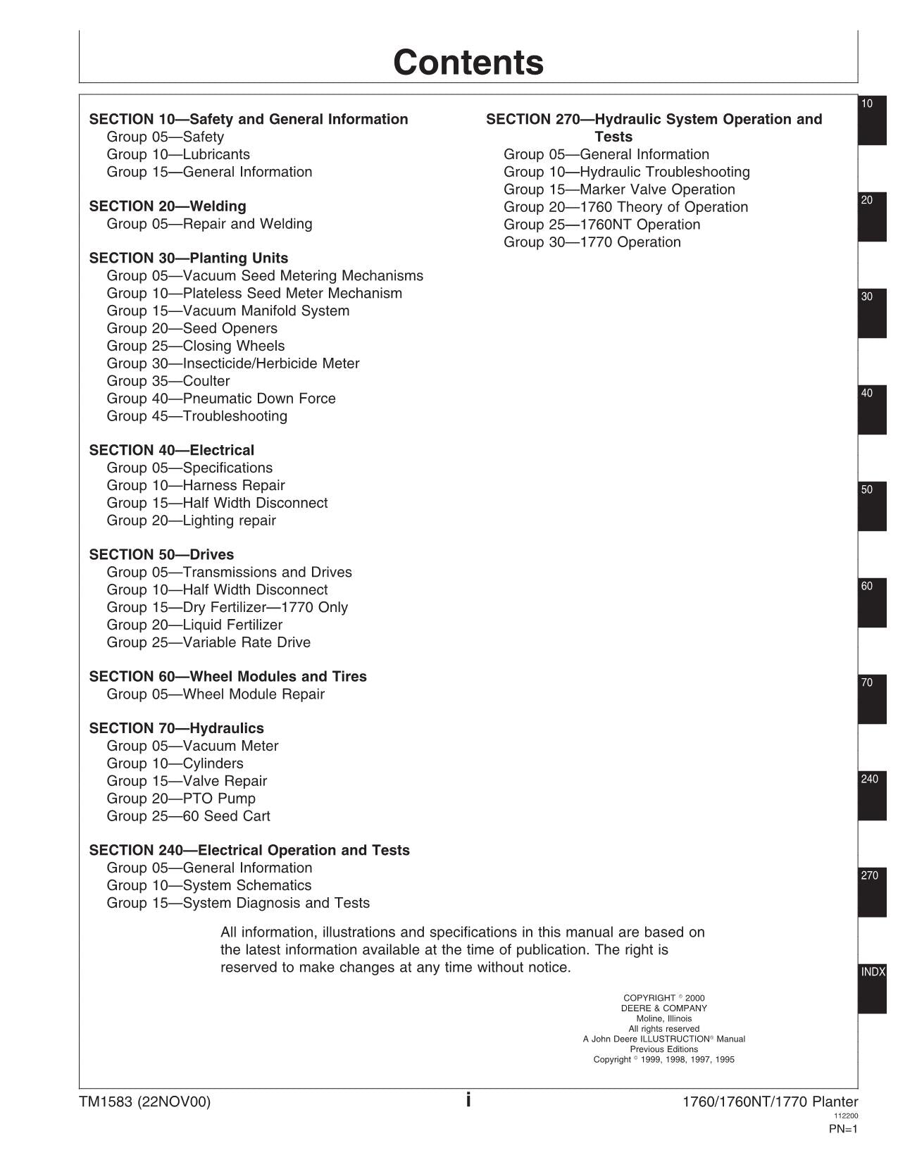 JONH DEERE 1760 1760NT 1770 12-RN PFLANZMASCHINE SERVICEHANDBUCH TM1583