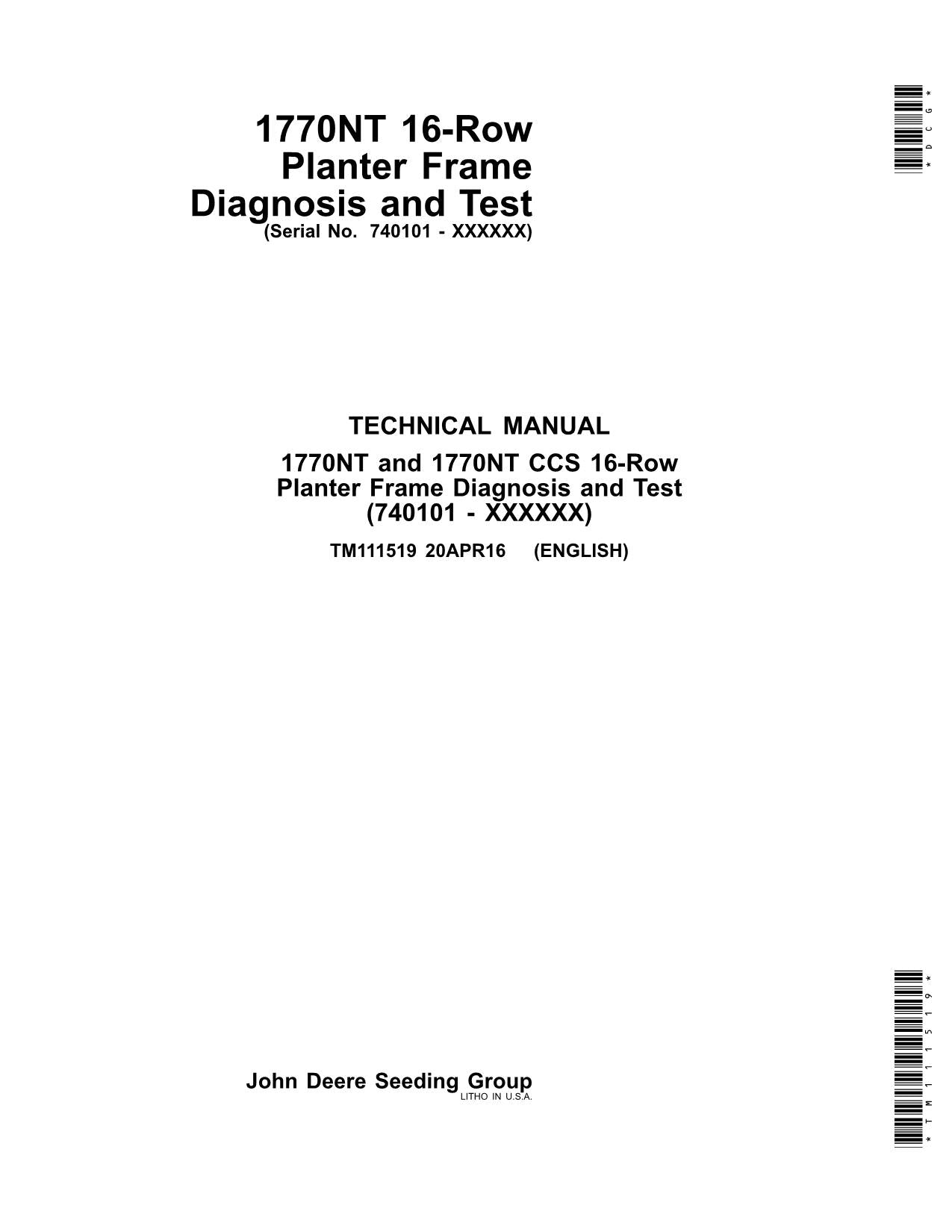 JONH DEERE 1770NT PLANTER DIAGNOSE SERVICEHANDBUCH TM111519