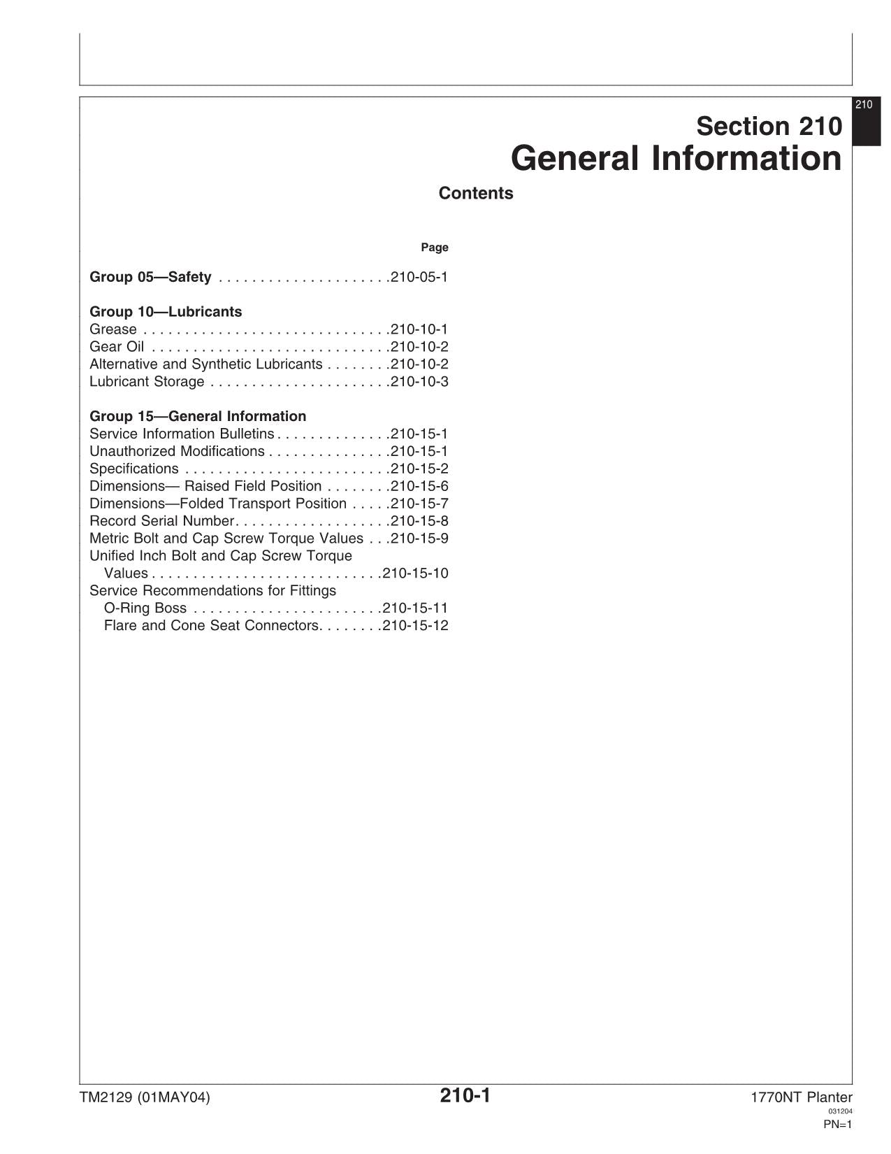 JONH DEERE 1770NT 1770NT CCS GEZEICHNET (24RN PLANTER SERVICEHANDBUCH TM2129