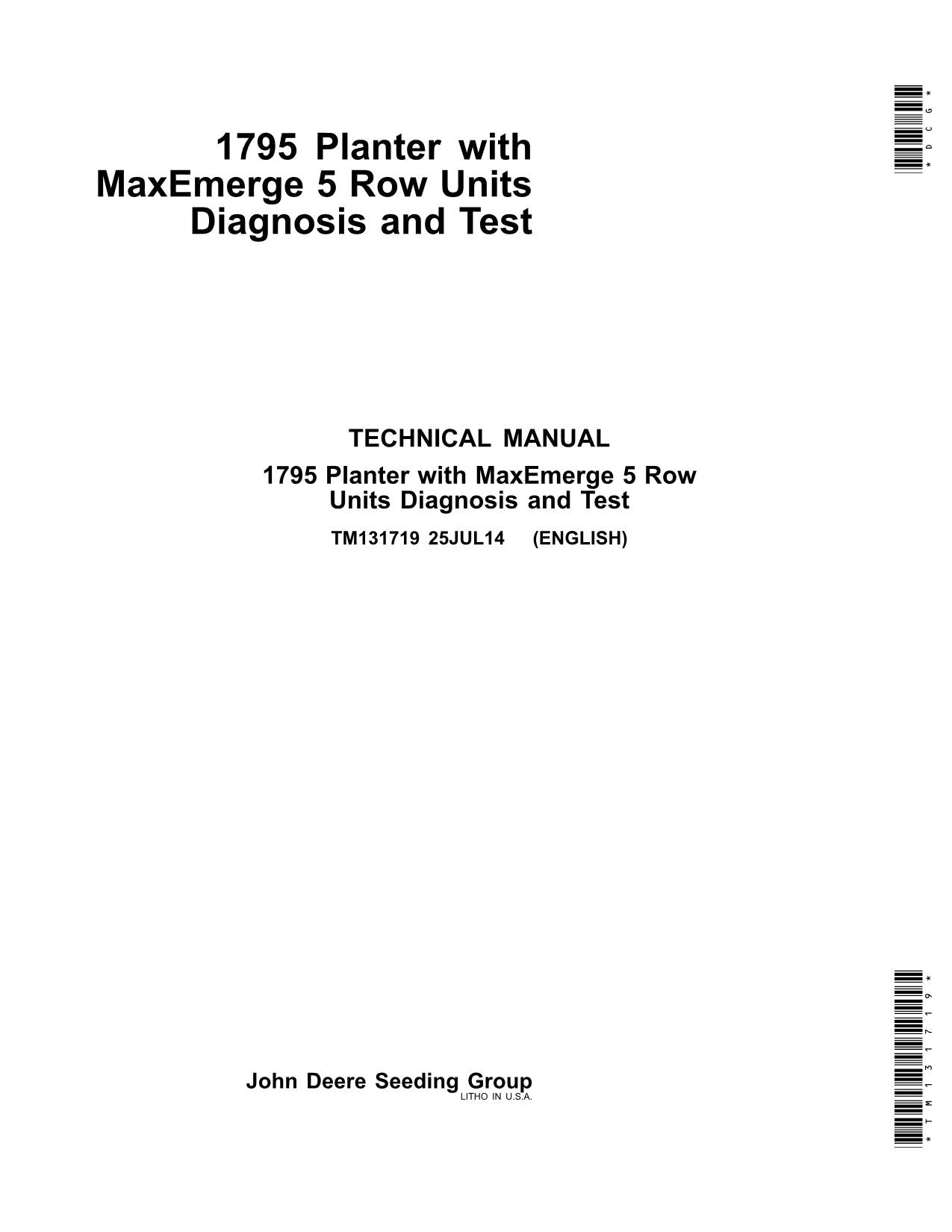 JONH DEERE 1795 PLANTER MAXEMERGE 5-REIHIGE PLANTER SERVICEHANDBUCH TM131719