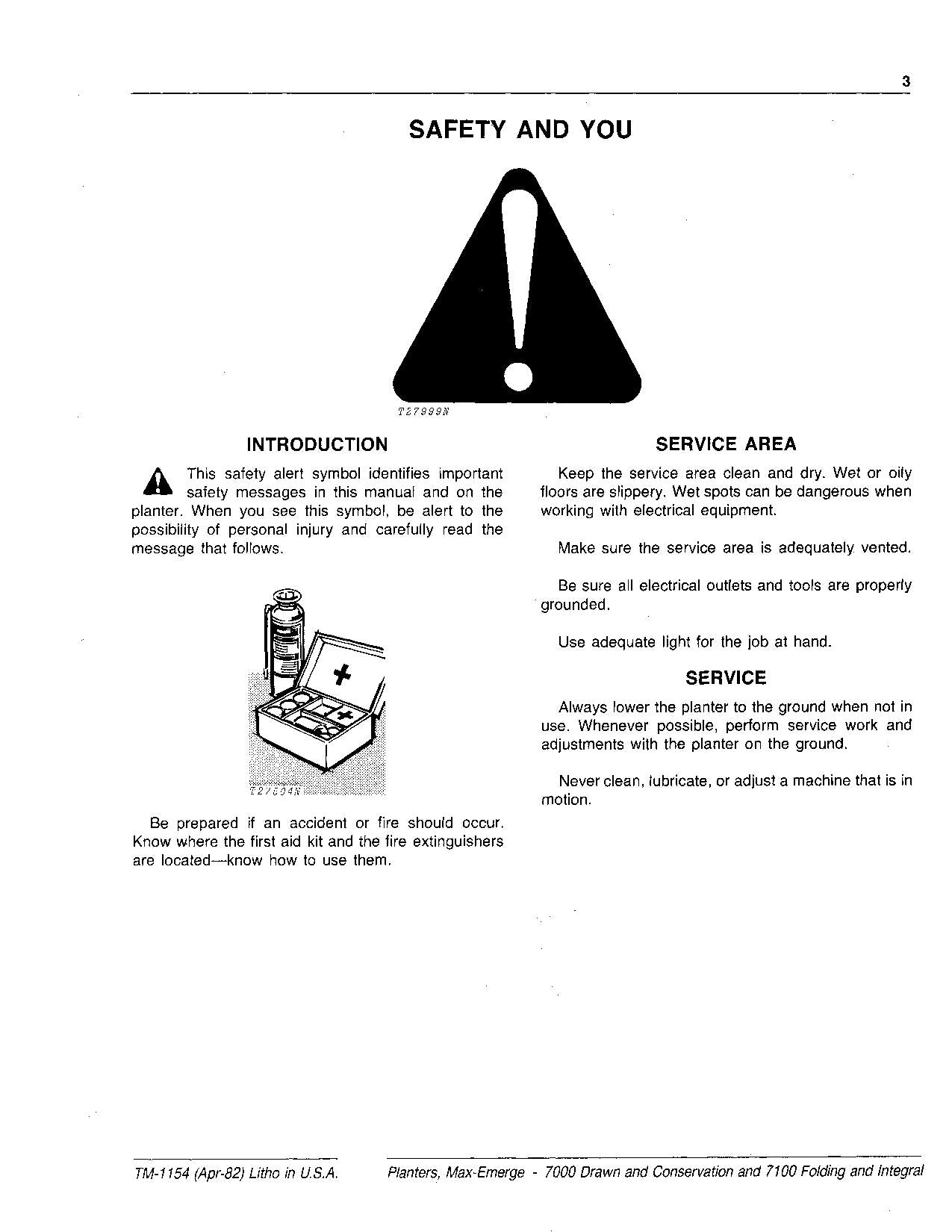 JONH DEERE 7000 7100 PLANTER SERVICE MANUAL TM1154