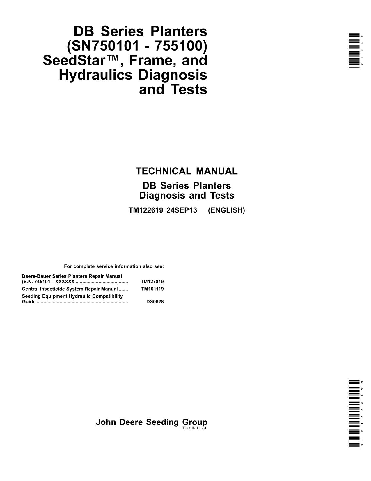 JONH DEERE DB120 DB44 DB66 DB88 DB90 DB60 DB80 PLANTER SERVICE MANUAL TM122619