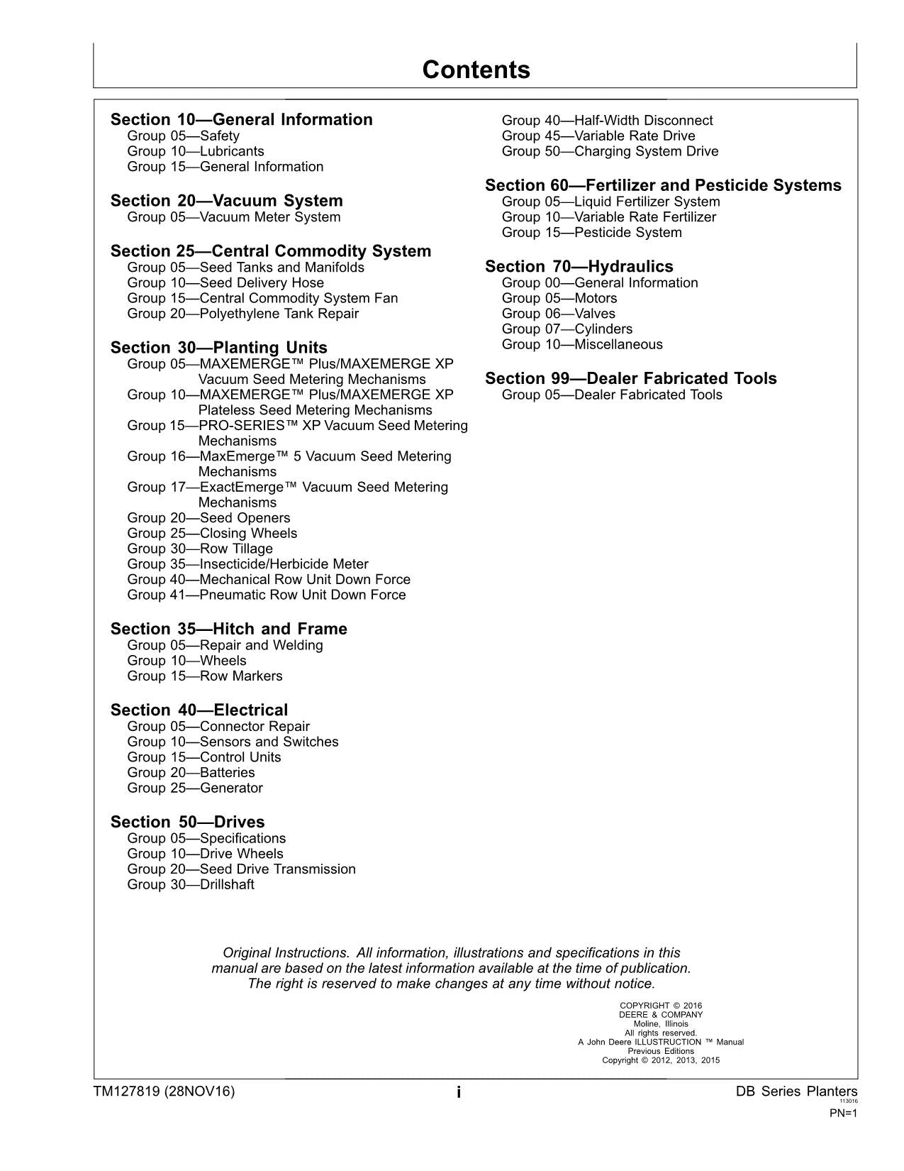 JONH DEERE DB120 DB37 DB44 DB50 DB55 DB58 PLANTER REPAIR SERVICE MANUAL TM127819