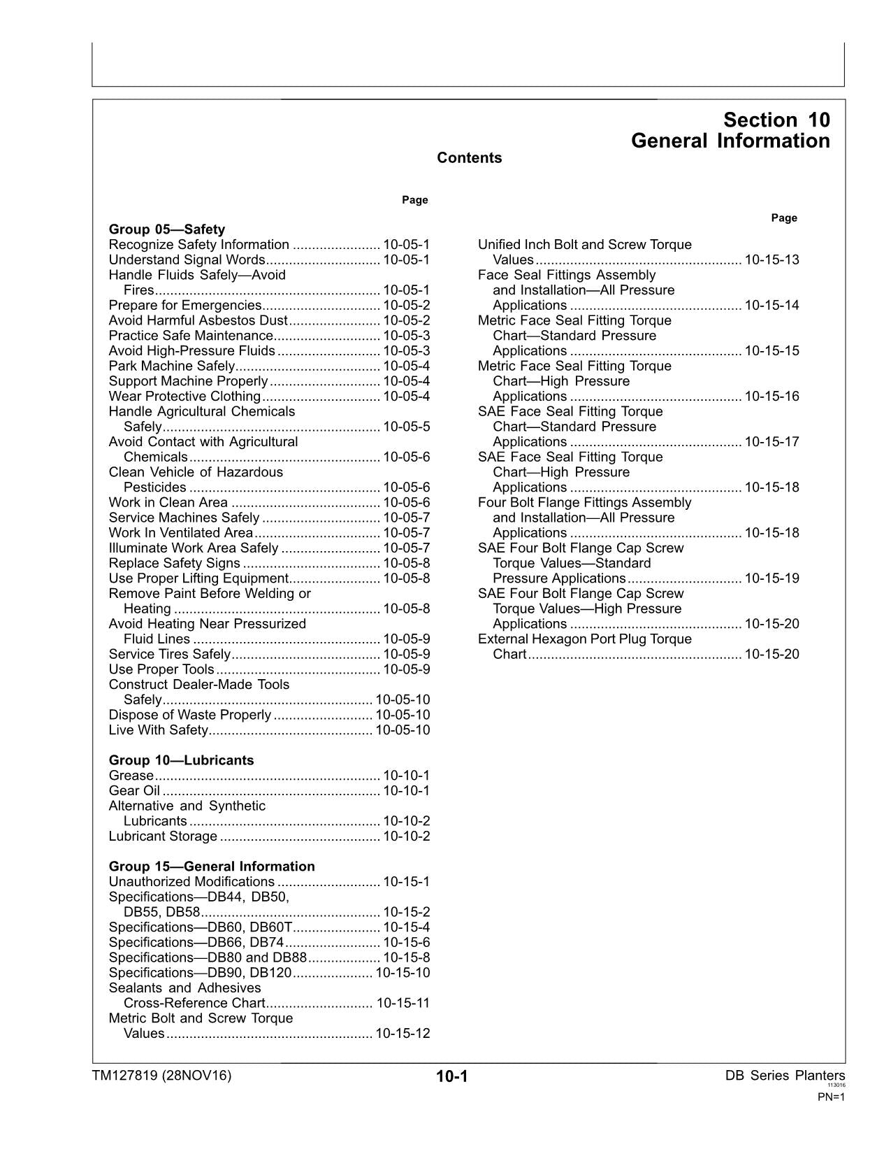 JONH DEERE DB120 DB37 DB44 DB50 DB55 DB58 PLANTER REPAIR SERVICE MANUAL TM127819