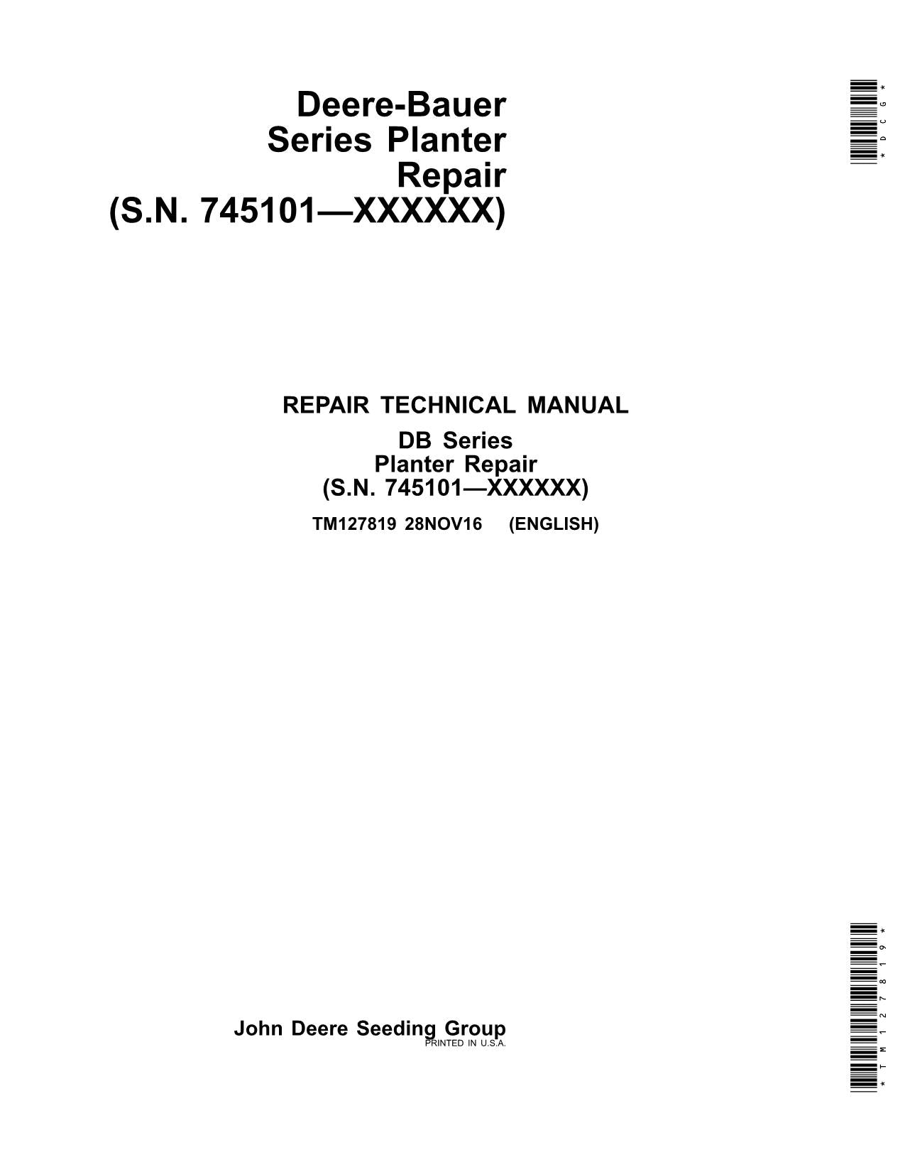 MANUEL DE RÉPARATION ET D'ENTRETIEN DU SEMOIR JONH DEERE DB66 DB74 DB80 DB83 DB88 DB90 TM127819