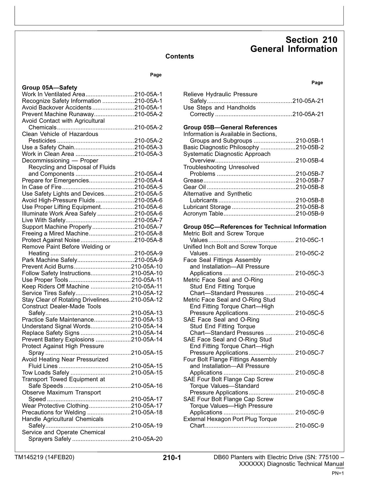 JONH DEERE DB60 24 36 47 48 ROW PLANTER DIAGNOSTIC SERVICE MANUAL TM145219