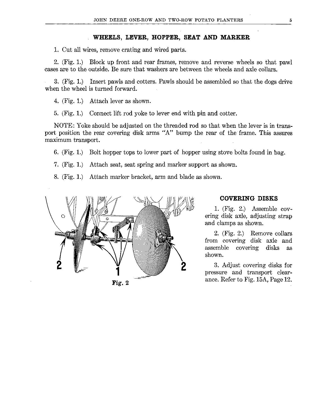 JOHN DEERE 2 ROW 1 ROW PLANTER OPERATORS MANUAL