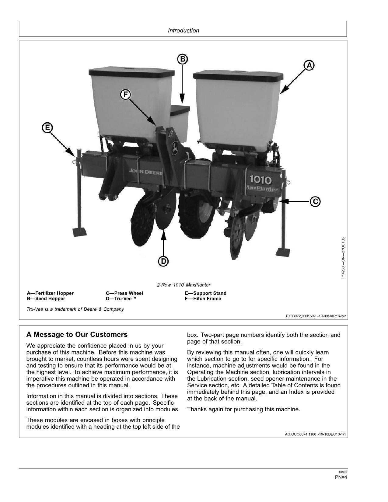 JOHN DEERE 1010 PLANTER OPERATORS MANUAL #1