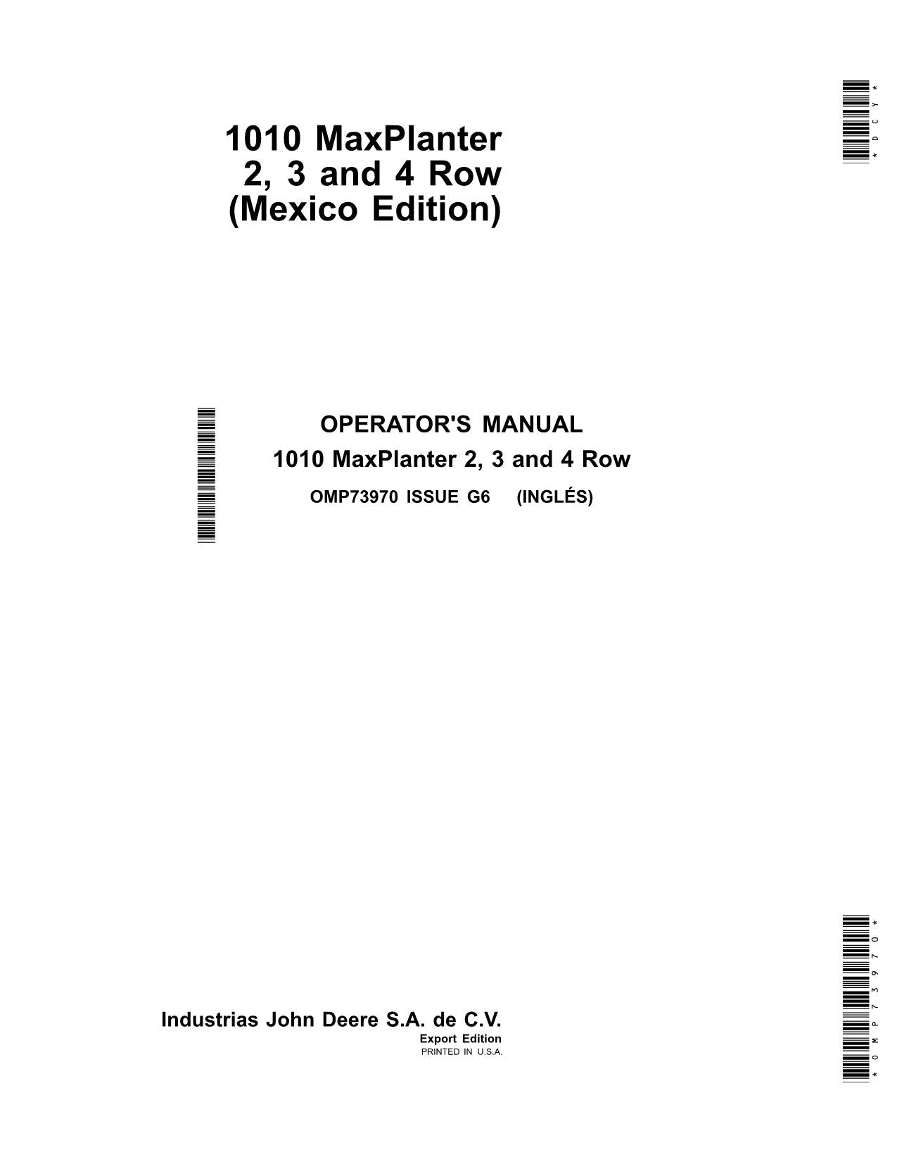 JOHN DEERE 1010 PLANTER OPERATORS MANUAL #1