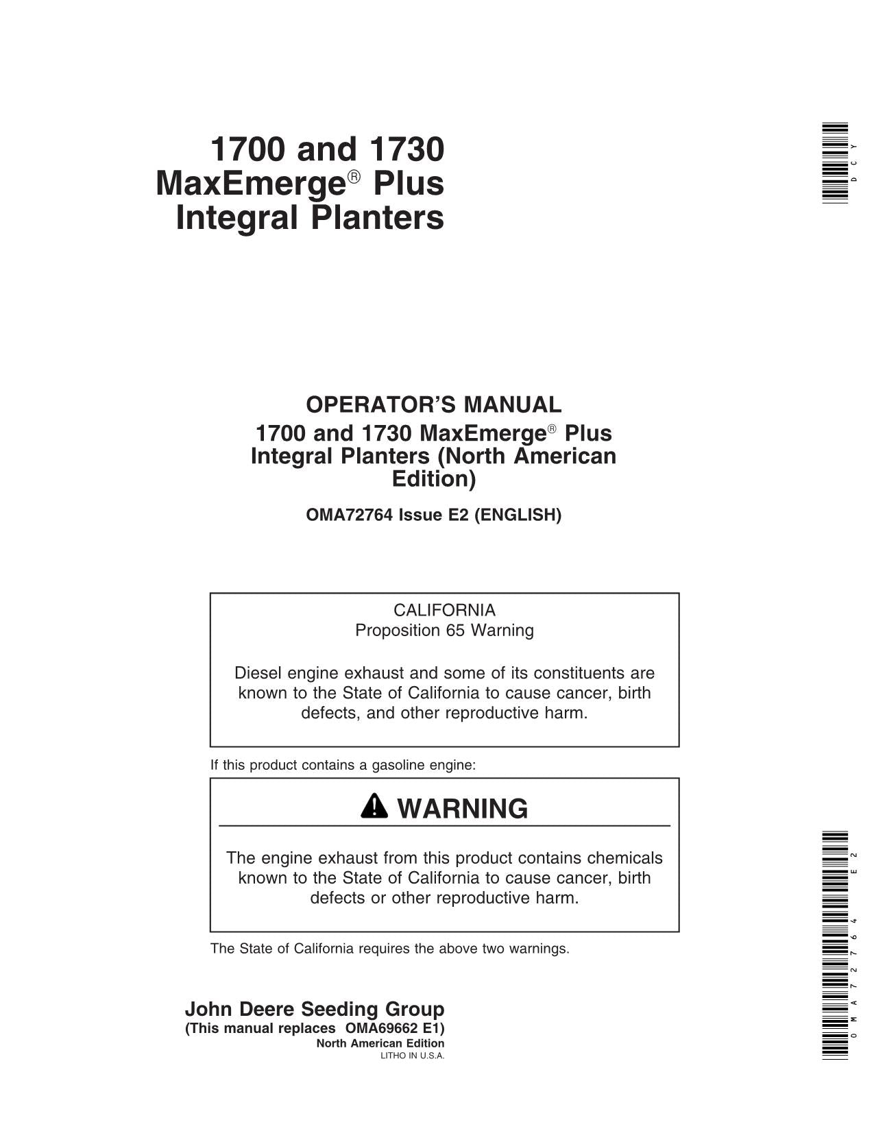 JOHN DEERE 1700 1730 PLANTER OPERATORS MANUAL #4