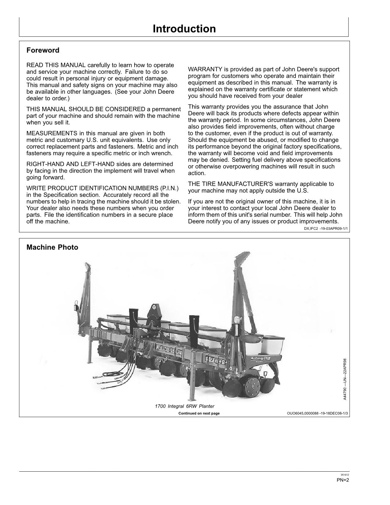 MANUEL D'UTILISATION DU SEMOIR JOHN DEERE 1700 1710 1730