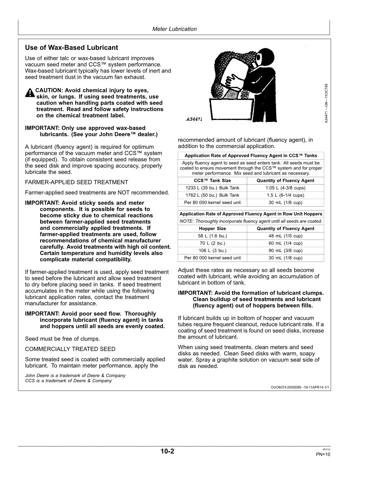 JOHN DEERE RATE CHARTS SETTINGS PLANTER OPERATORS MANUAL