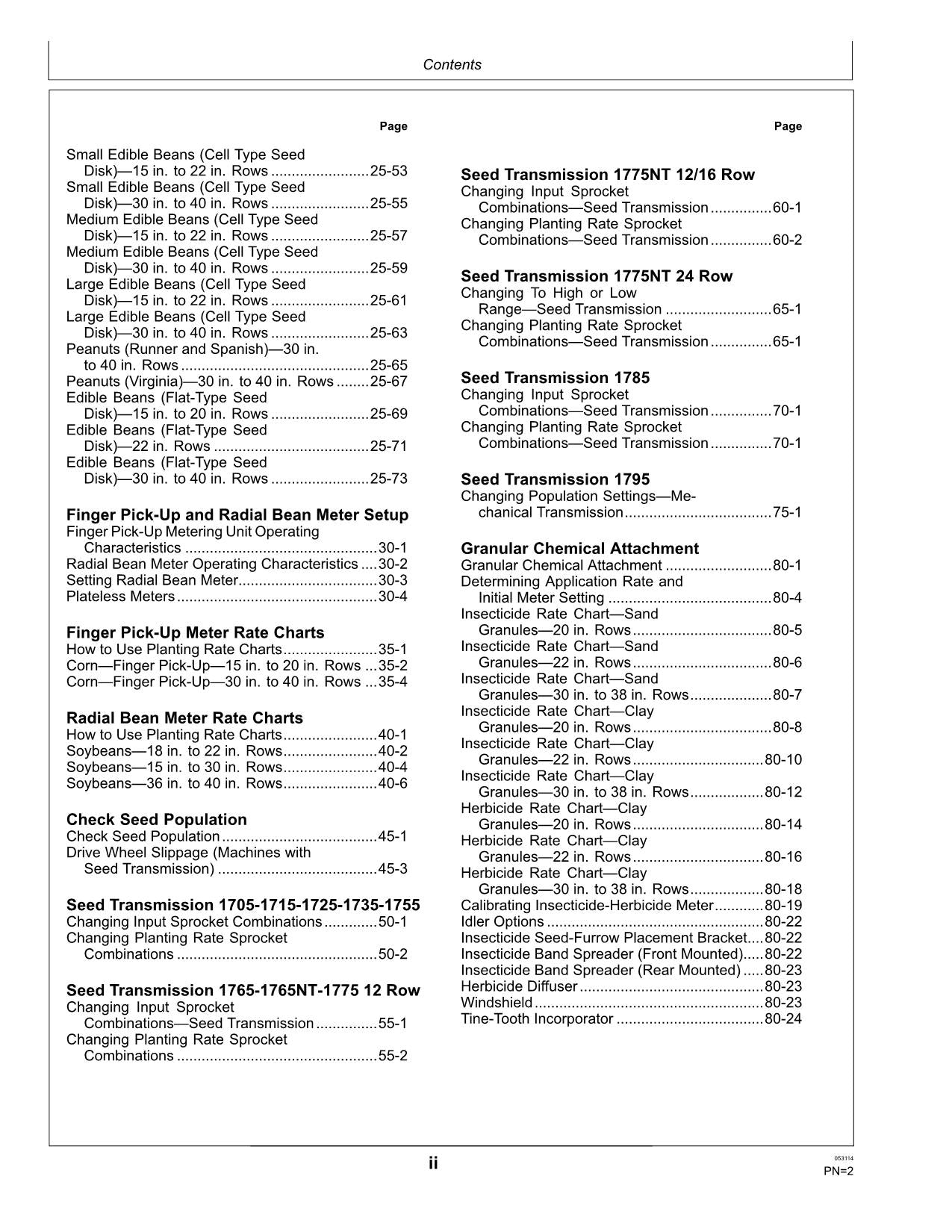 JOHN DEERE RATE CHARTS SETTINGS PLANTER OPERATORS MANUAL