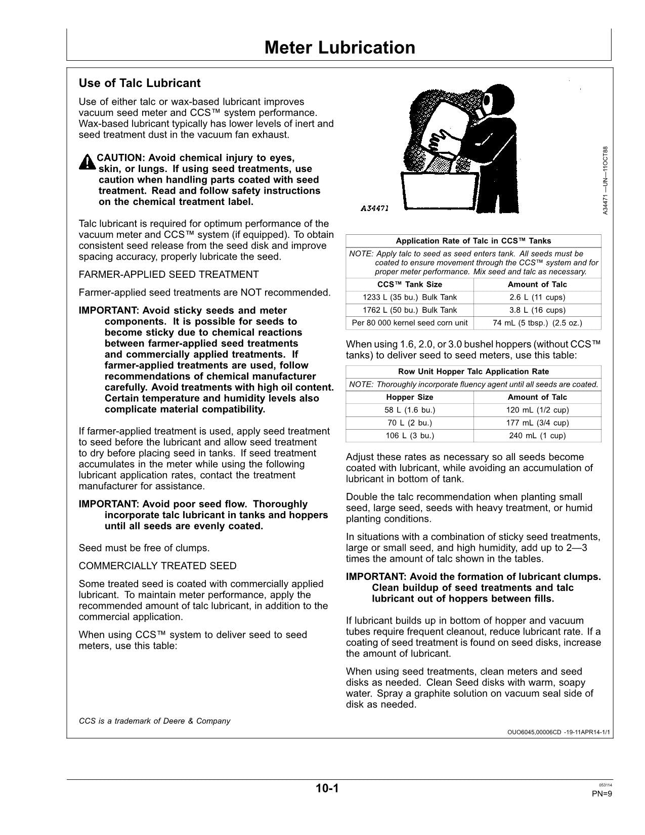 JOHN DEERE RATE CHARTS SETTINGS PLANTER OPERATORS MANUAL