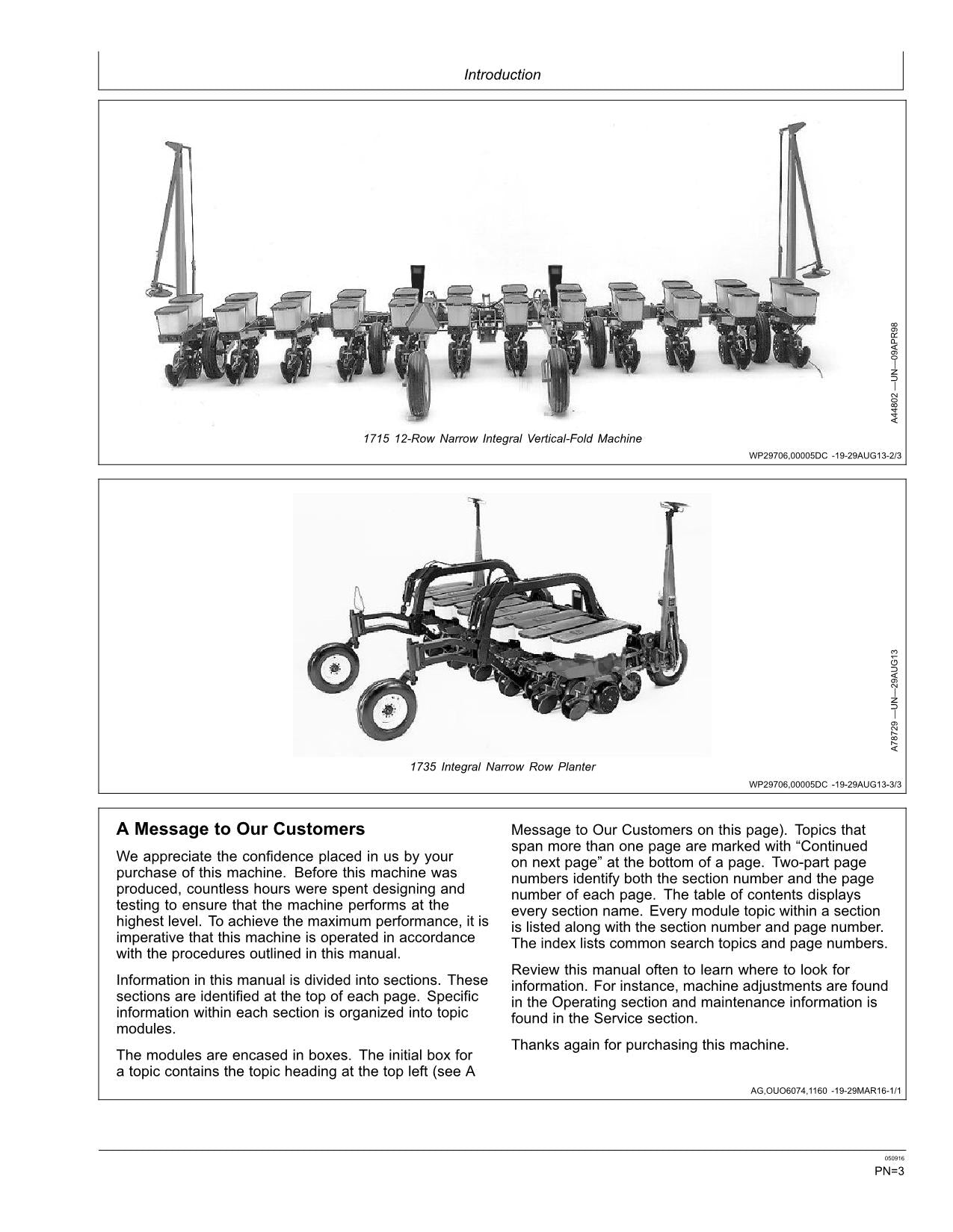 MANUEL D'UTILISATION DU SEMOIR JOHN DEERE 1705 1715 1735 #1