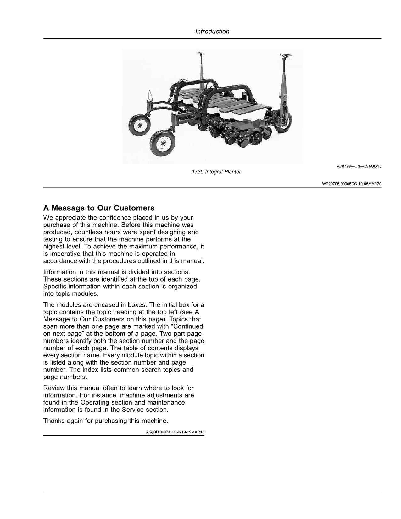 JOHN DEERE 1705  1735 PLANTER OPERATORS MANUAL