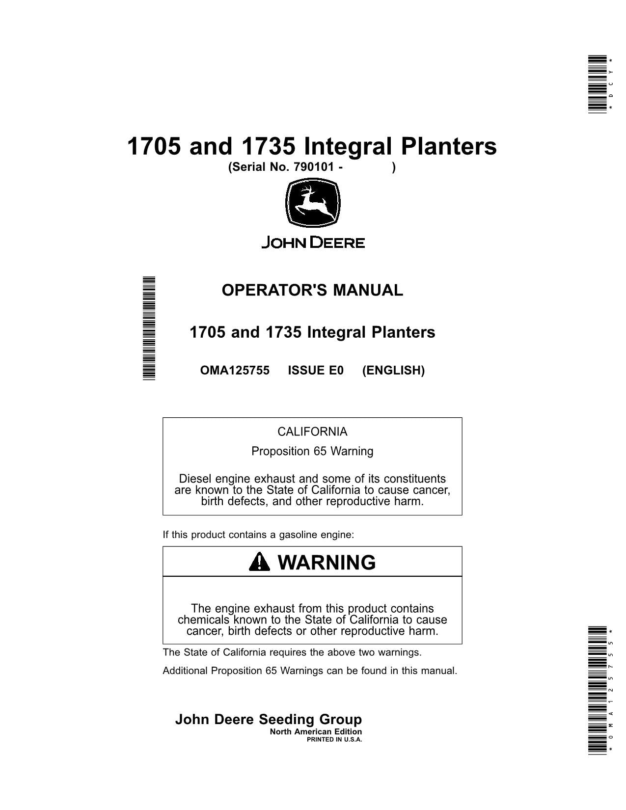 JOHN DEERE 1705  1735 PLANTER OPERATORS MANUAL