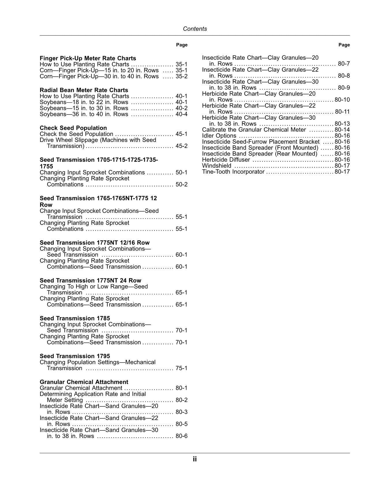 JOHN DEERE RATE CHARTS AND SETTINGS IMPERIAL (U.S.) PLANTER OPERATORS MANUAL