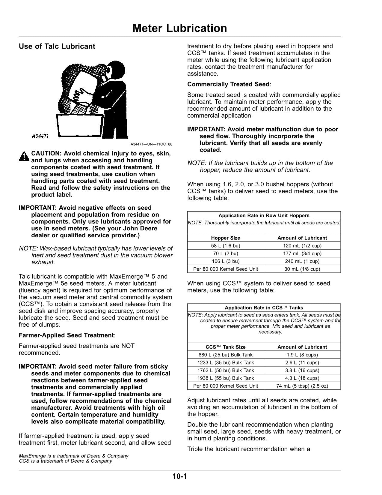 JOHN DEERE RATE CHARTS AND SETTINGS IMPERIAL (U.S.) PLANTER OPERATORS MANUAL