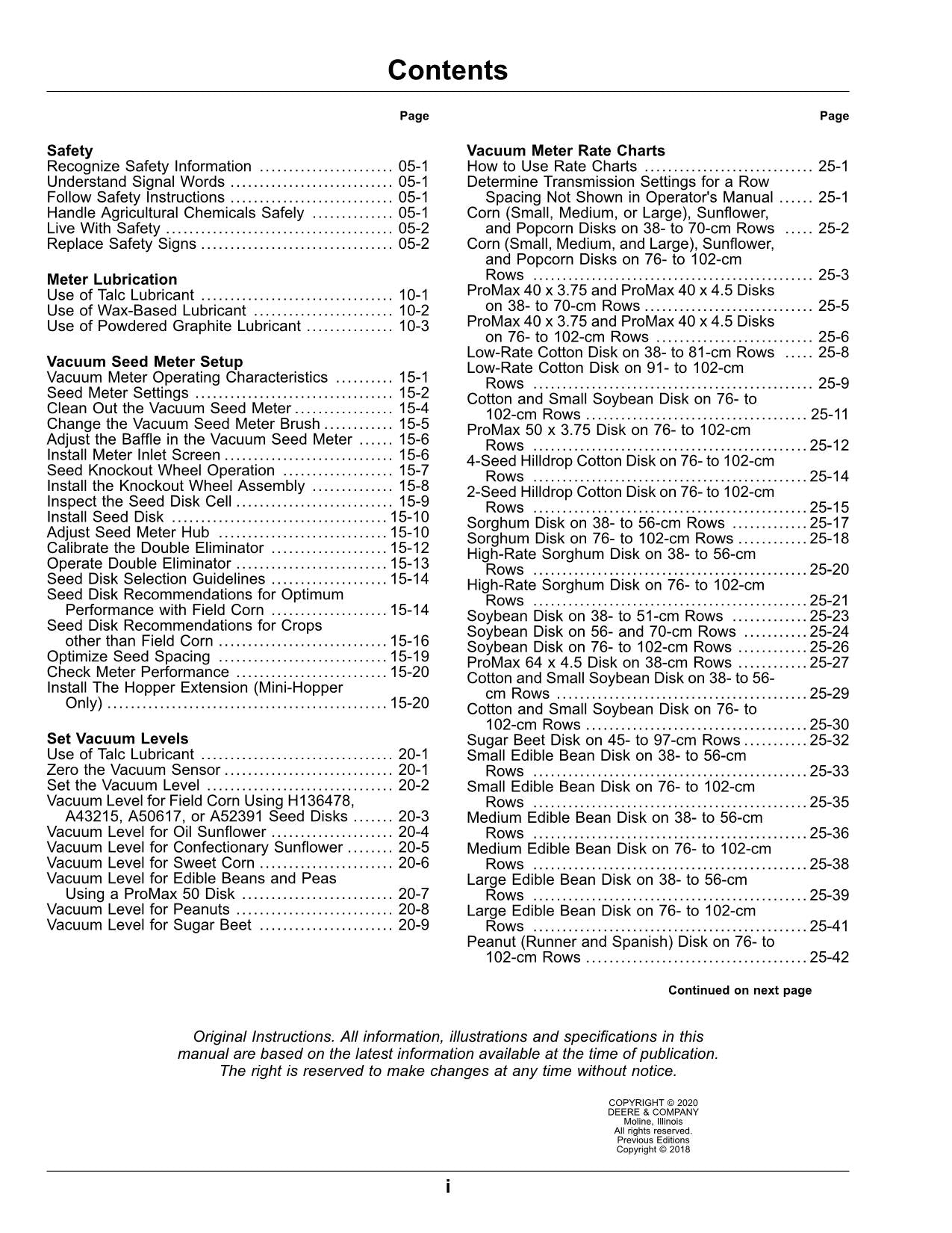 JOHN DEERE RATE CHARTS AND SETTINGS WITH METRIC PLANTER OPERATORS MANUAL #1