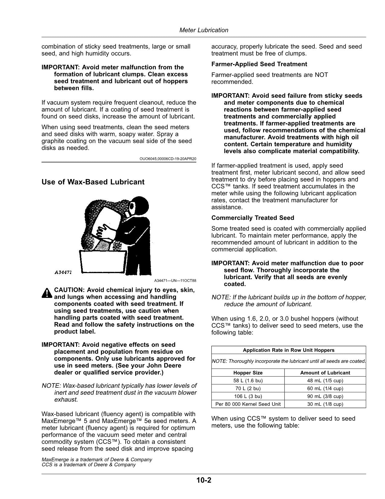 JOHN DEERE RATE-TABELLEN UND EINSTELLUNGEN MIT METRISCHEM SÄMASCHINEN-BETRIEBSHANDBUCH NR. 1