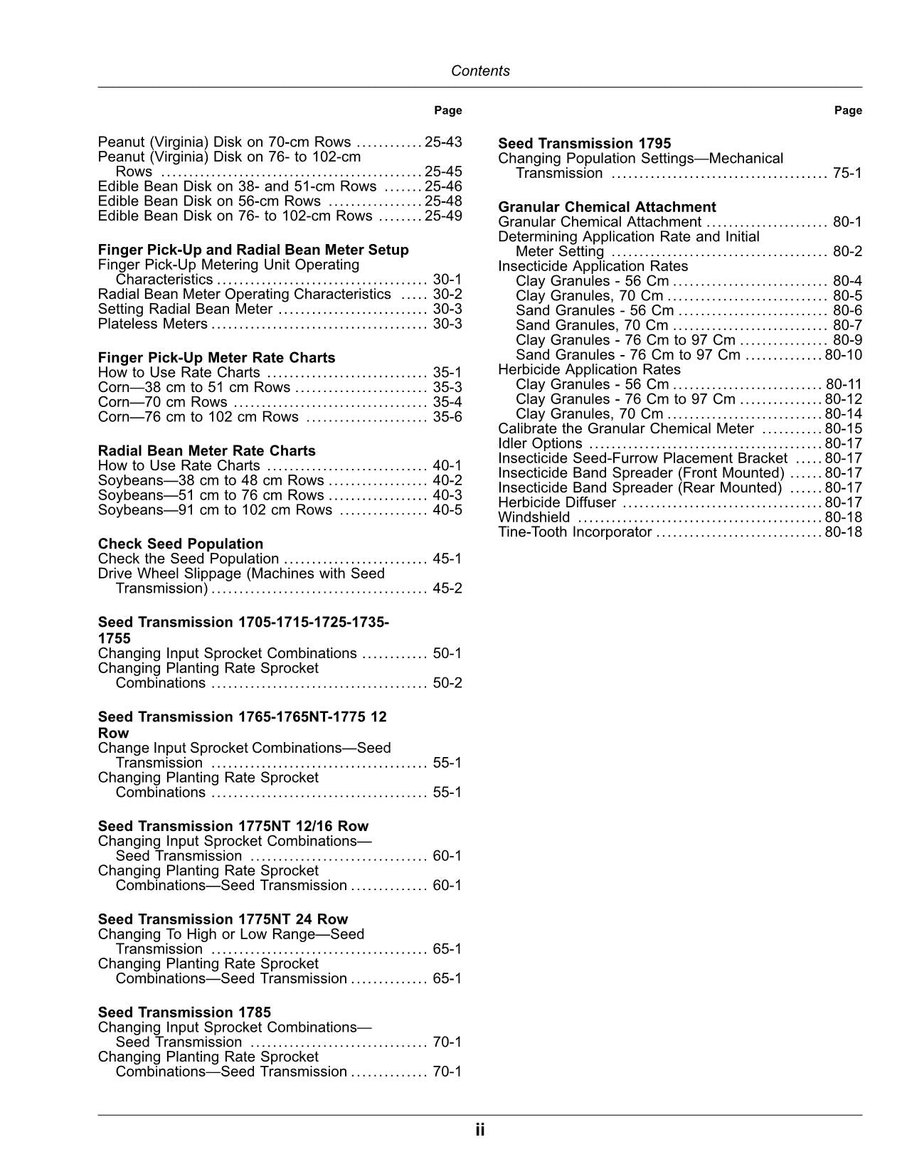 JOHN DEERE RATE CHARTS AND SETTINGS WITH METRIC PLANTER OPERATORS MANUAL #1