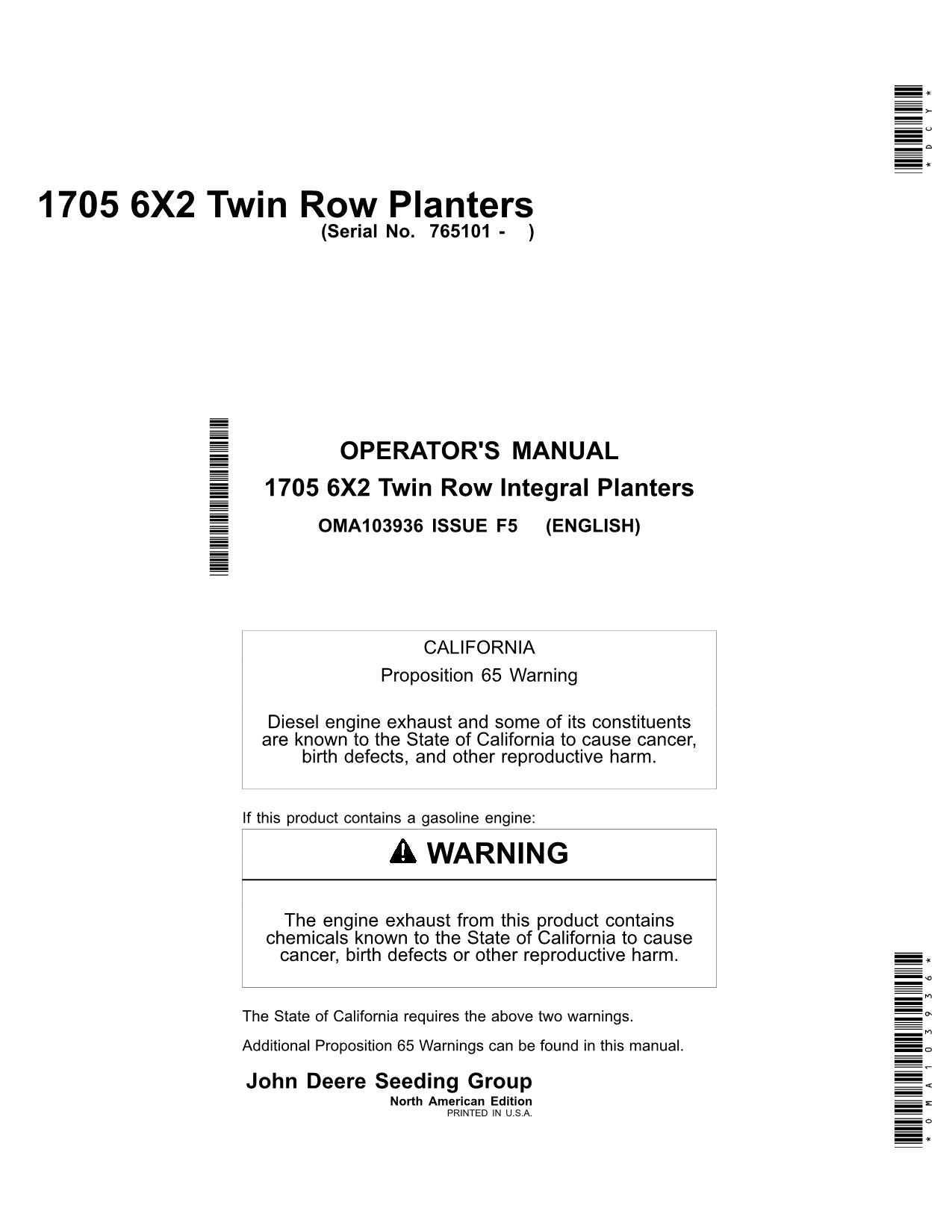 JOHN DEERE 1705 PLANTER OPERATORS MANUAL #2