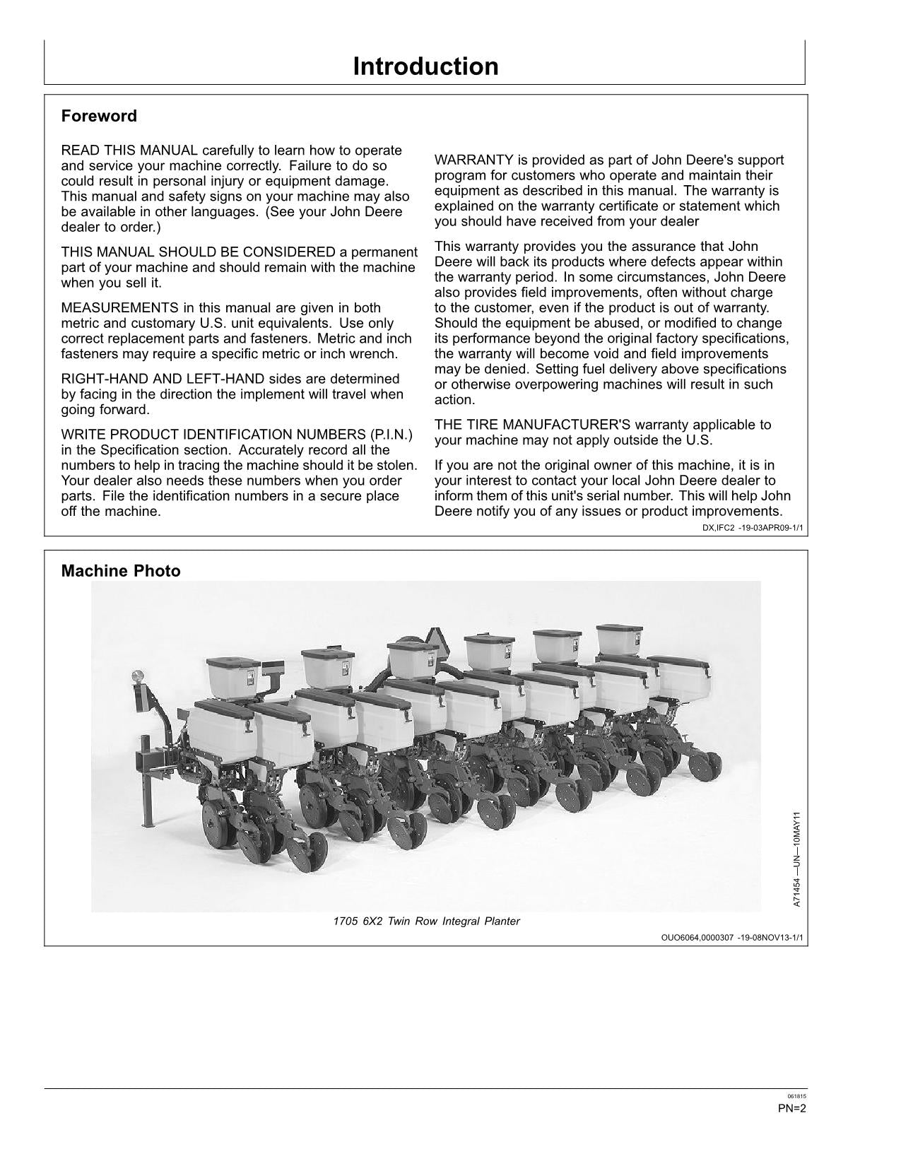 JOHN DEERE 1705 PLANTER OPERATORS MANUAL #2