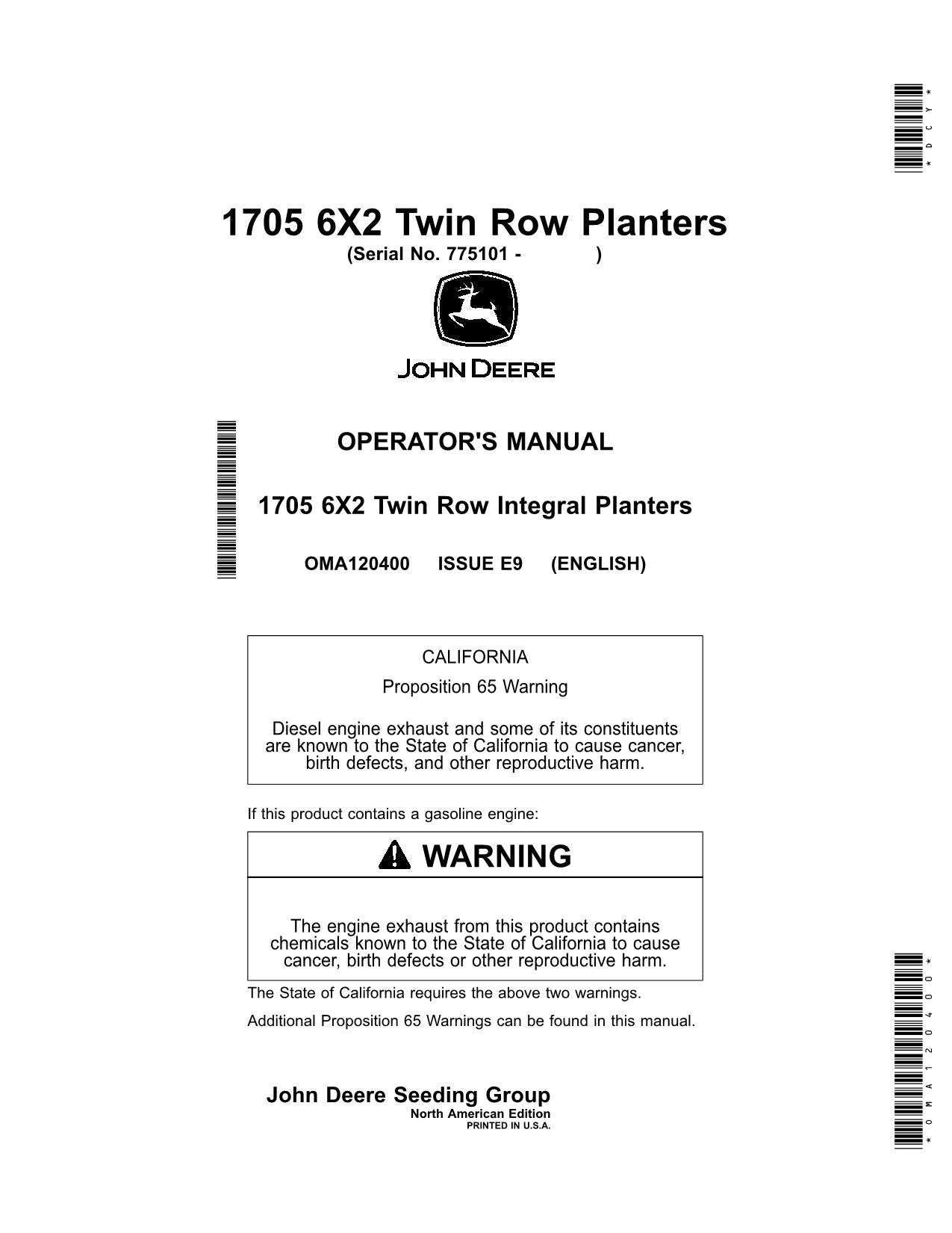 JOHN DEERE 1705 6X2 TWIN ROW PLANTER BEDIENUNGSANLEITUNG