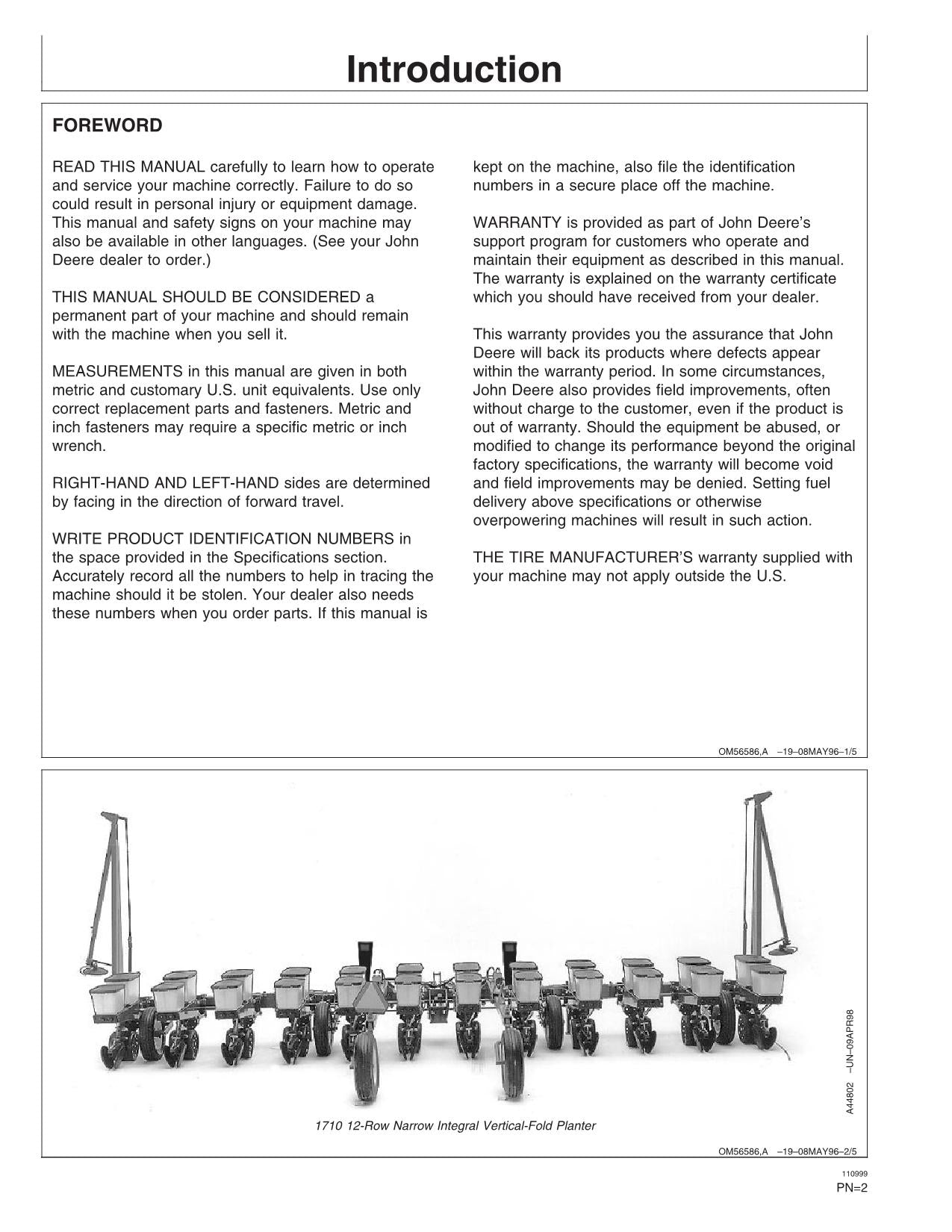 JOHN DEERE 1720 1710 PLANTER OPERATORS MANUAL #2