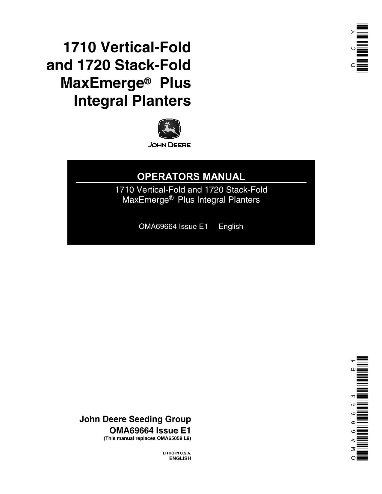 JOHN DEERE 1720 1710 PLANTER OPERATORS MANUAL #3