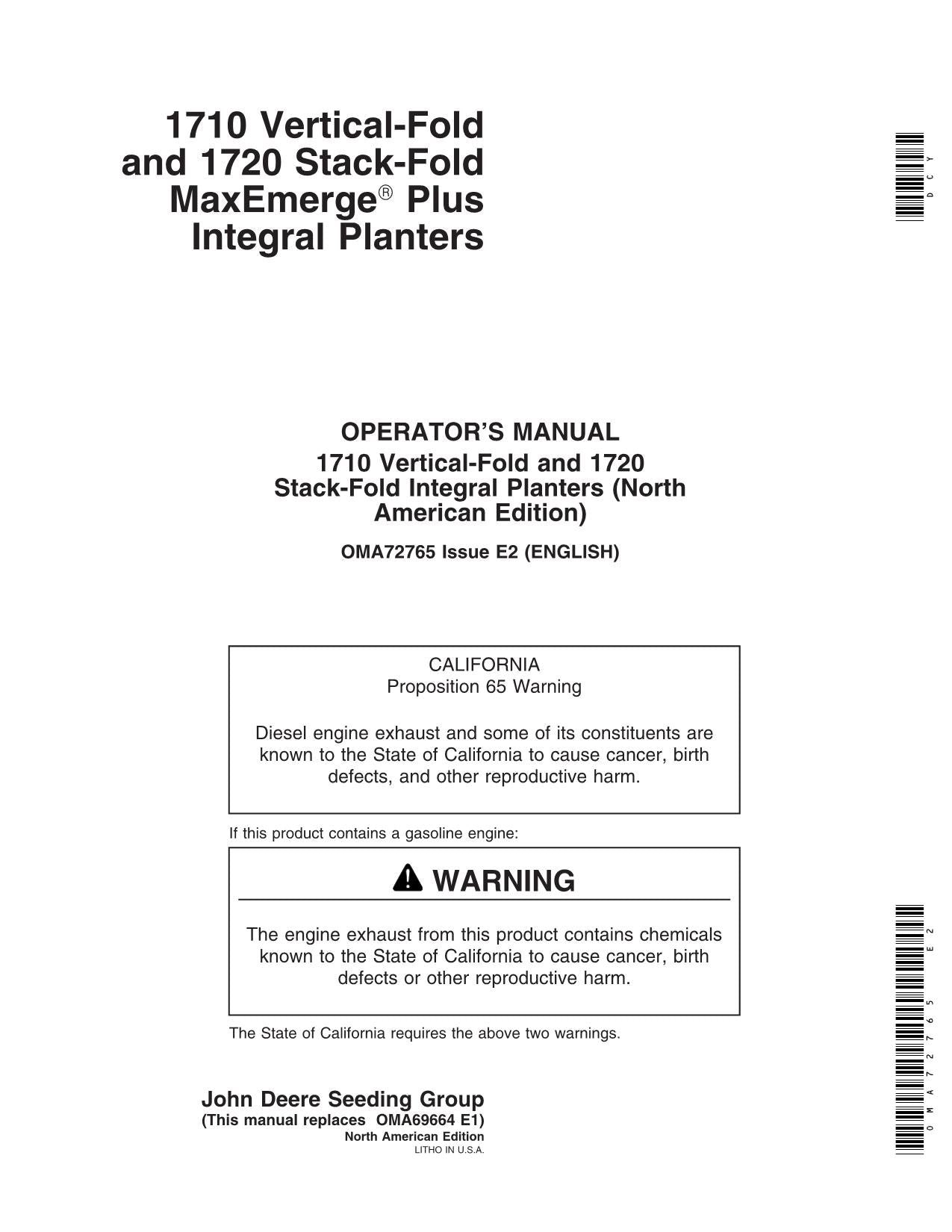 JOHN DEERE 1720 1710 PLANTER OPERATORS MANUAL #4