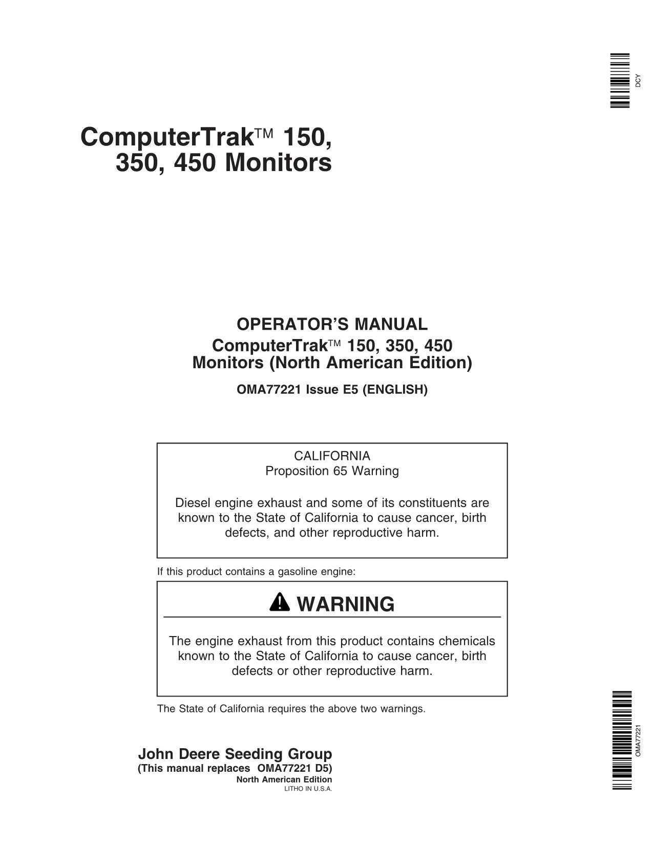 JOHN DEERE DB60 DR12 1720 1760 1730 PLANTER OPERATORS MANUAL