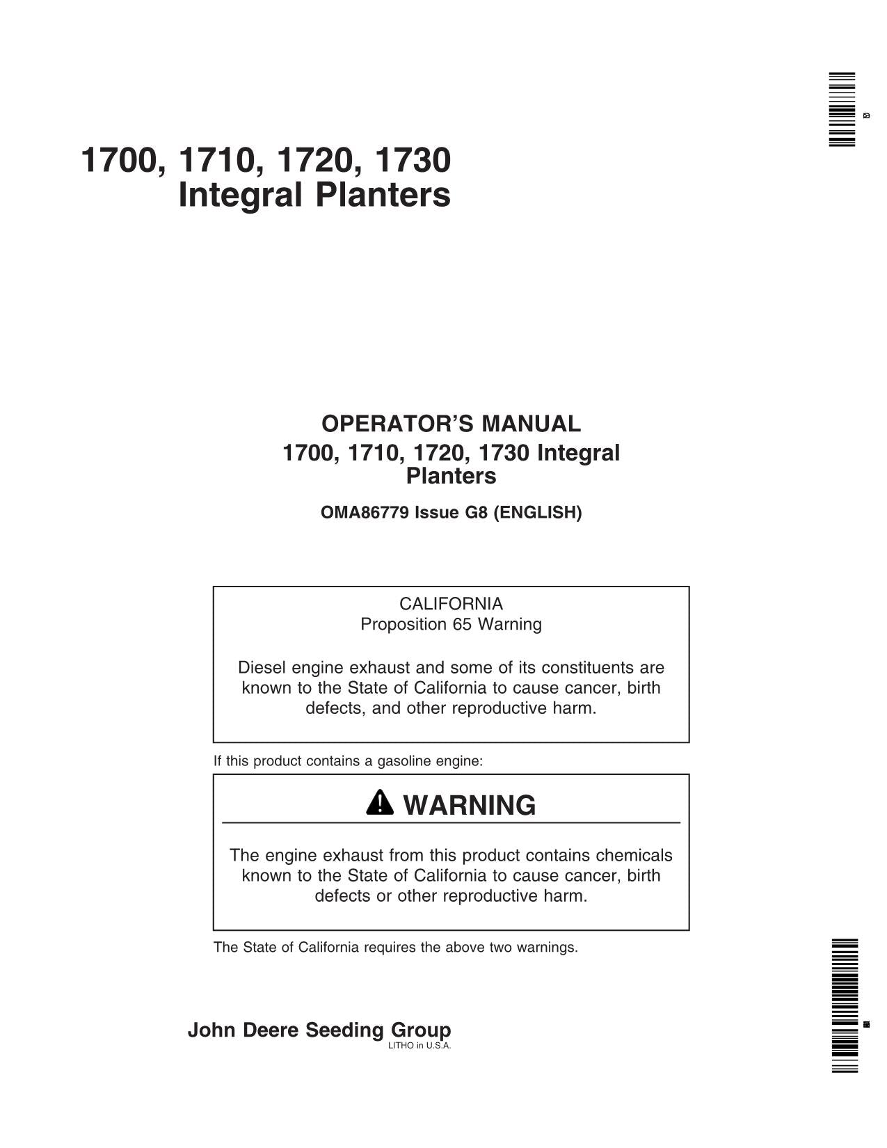 JOHN DEERE 1700 1720 1730 1710 PLANTER OPERATORS MANUAL #2