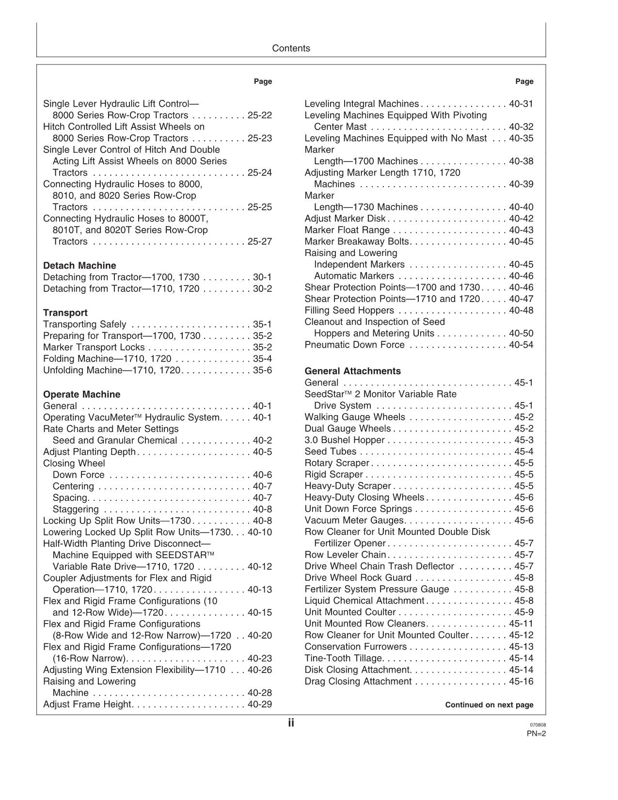 JOHN DEERE 1700 1720 1730 1710 PLANTER OPERATORS MANUAL #2