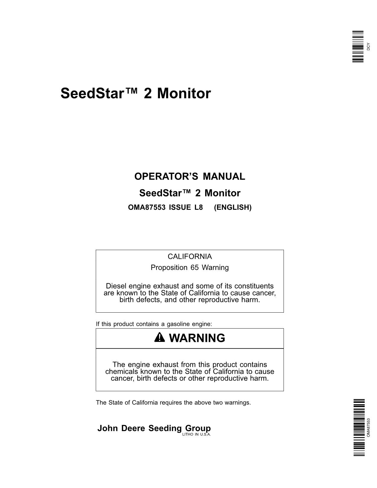 JOHN DEERE SEEDSTAR 2 MONITOR PLANTER BEDIENUNGSANLEITUNG 730101-735100