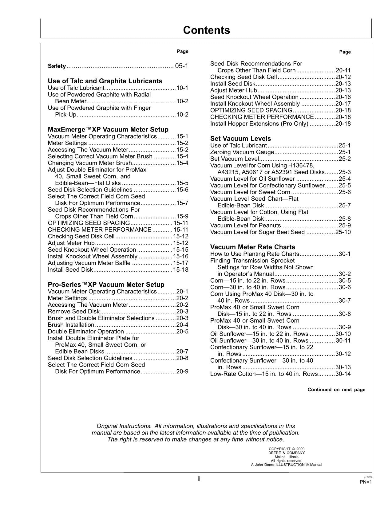 JOHN DEERE RATE CHARTS SETTINGS STANDARD UNITS PLANTER OPERATORS MANUAL