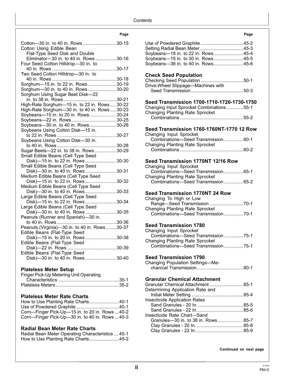 JOHN DEERE RATE CHARTS SETTINGS STANDARD UNITS PLANTER OPERATORS MANUAL