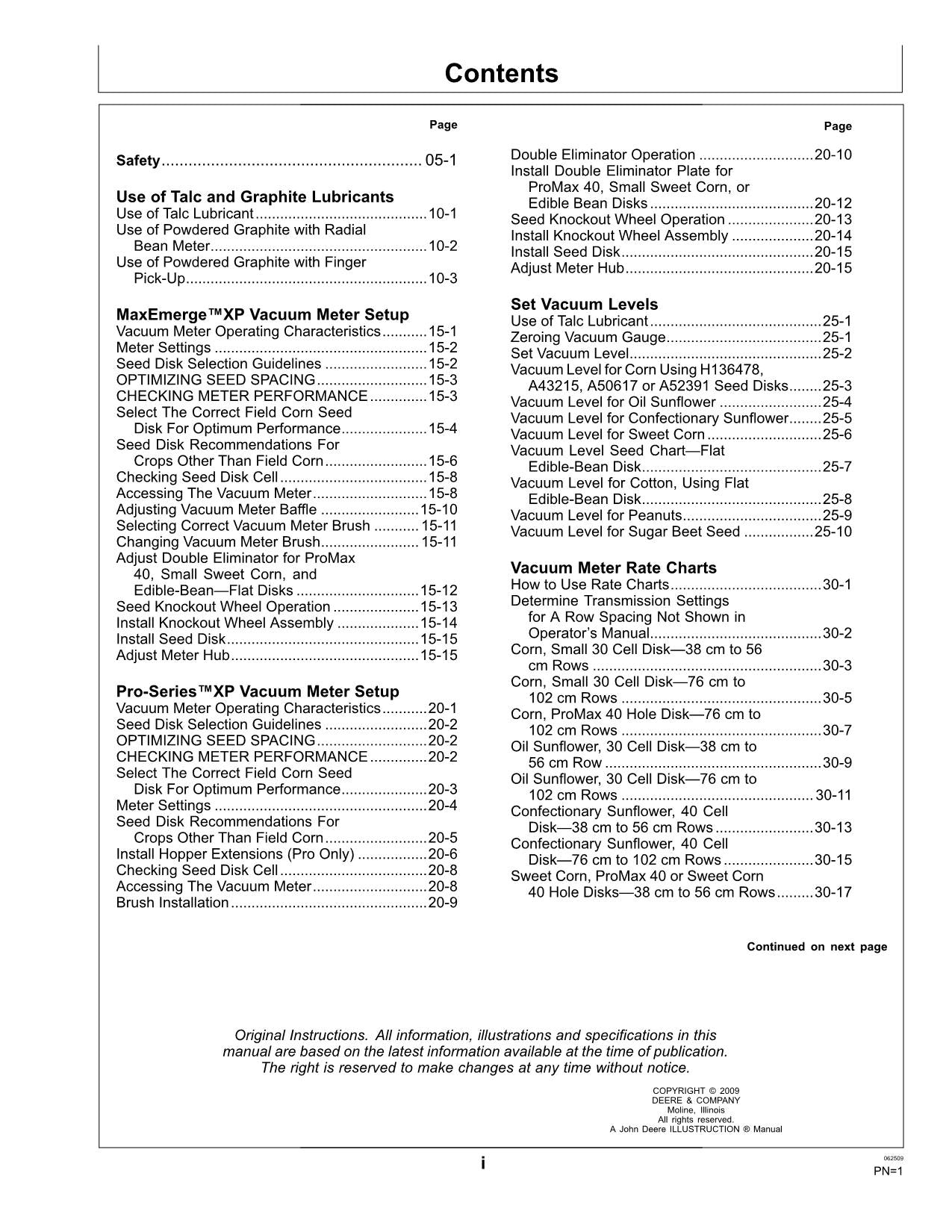 JOHN DEERE RATE CHARTS SETTINGS METRIC UNITS 735101-410100 PLANTER OPERATORS MANUAL