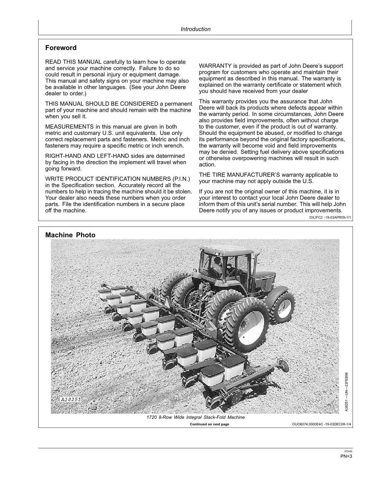 JOHN DEERE 1720 1720 CCS PLANTER OPERATORS MANUAL #1