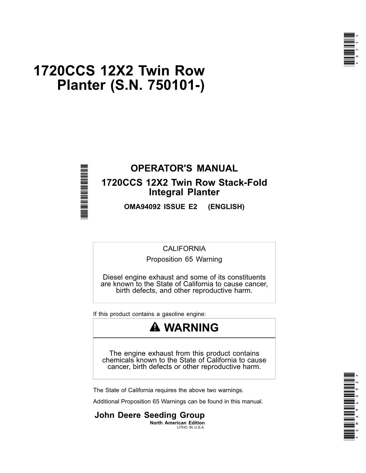 MANUEL D'UTILISATION DU SEMOIR JOHN DEERE 1720 CCS 12X2 #1