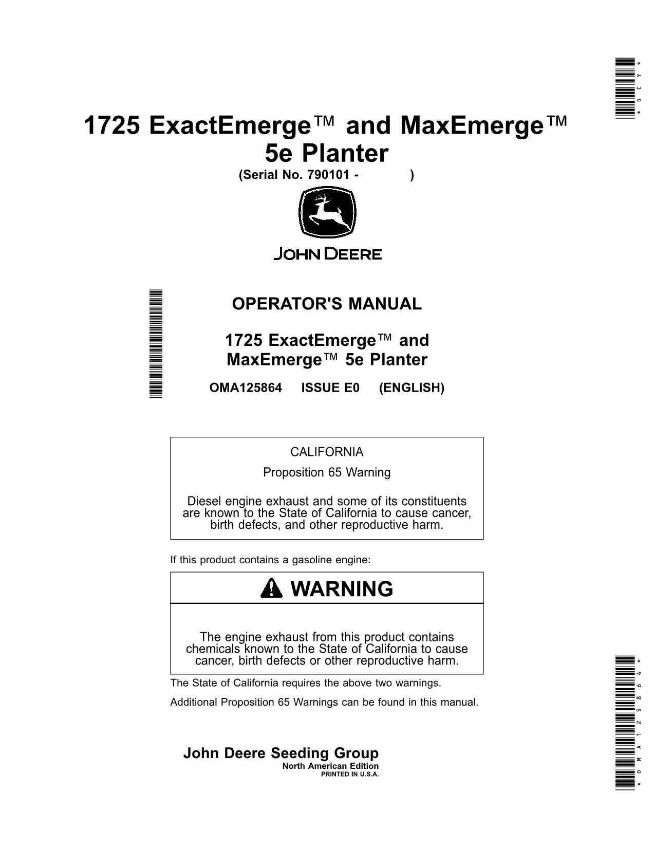 MANUEL D'UTILISATION DU SEMOIR JOHN DEERE 1725CCS 1725 EXACTEMERGE 1725 MAXEMERGE 5E