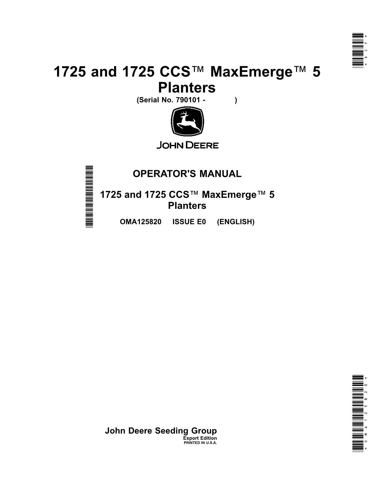 JOHN DEERE 1725 1725 CCS SÄMASCHINE BEDIENUNGSANLEITUNG