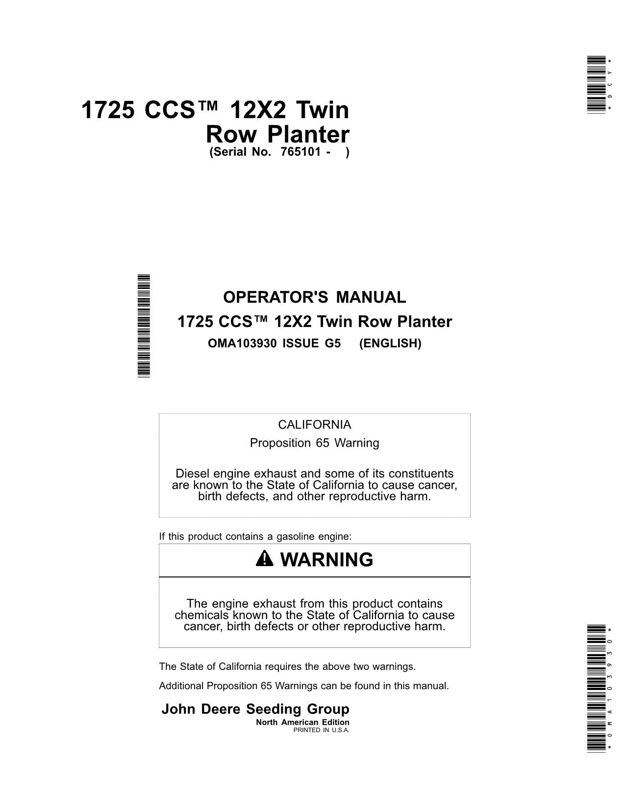 JOHN DEERE 1725 PLANTER OPERATORS MANUAL #4