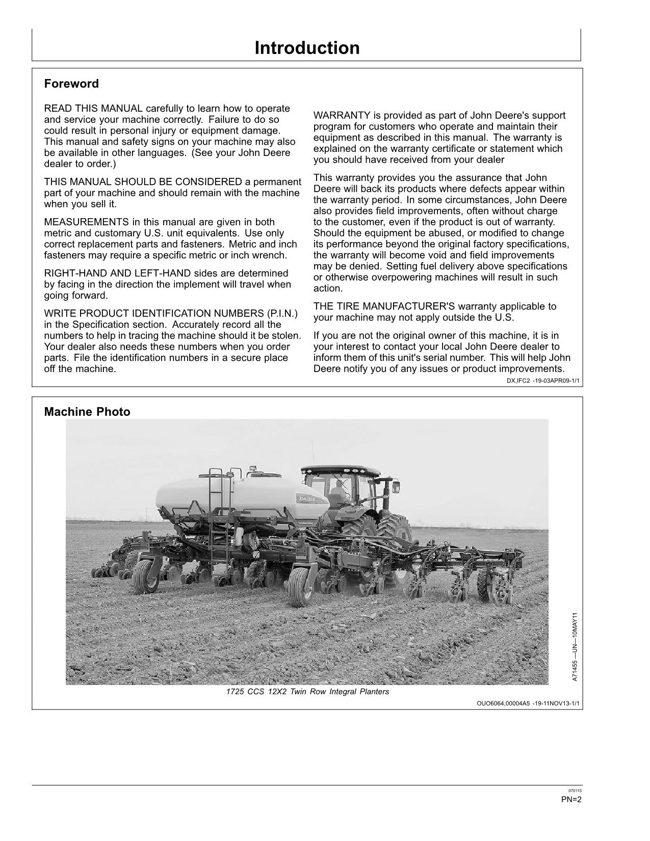 JOHN DEERE 1725 PLANTER OPERATORS MANUAL #4